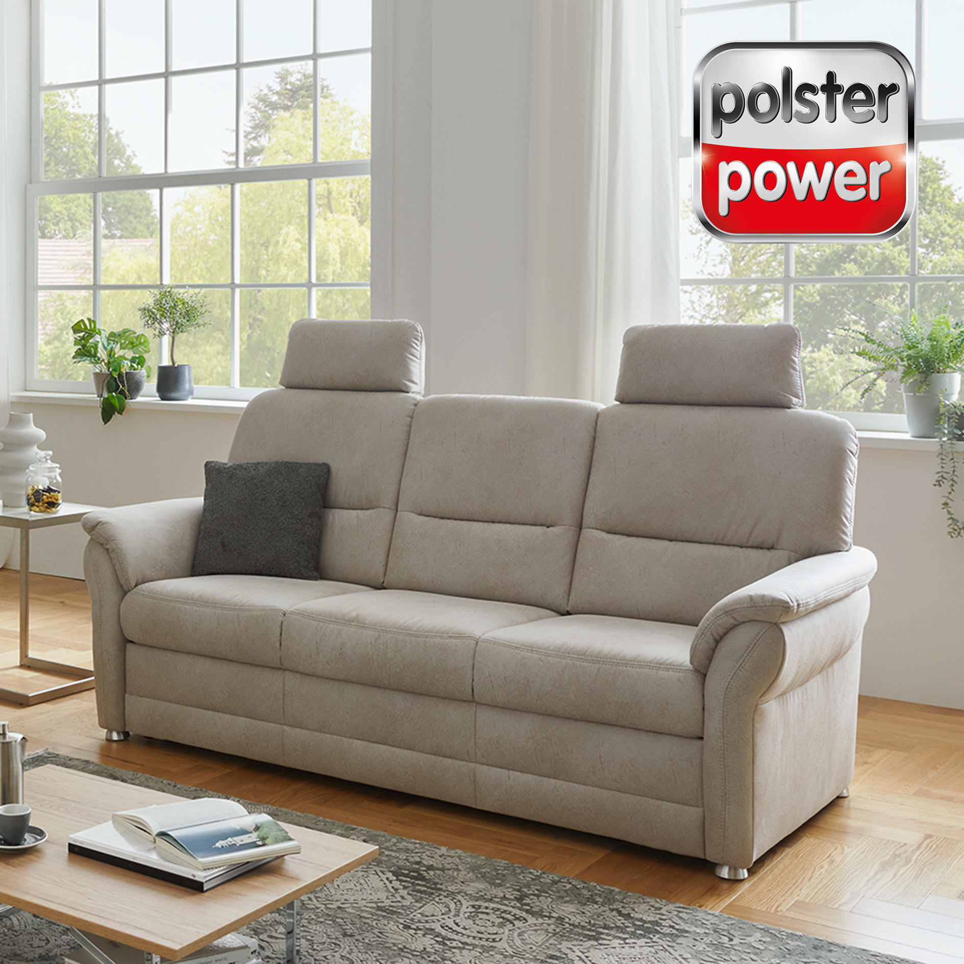 polsterpower 3-Sitzer-Sofa - silber - mit Liegefunktion