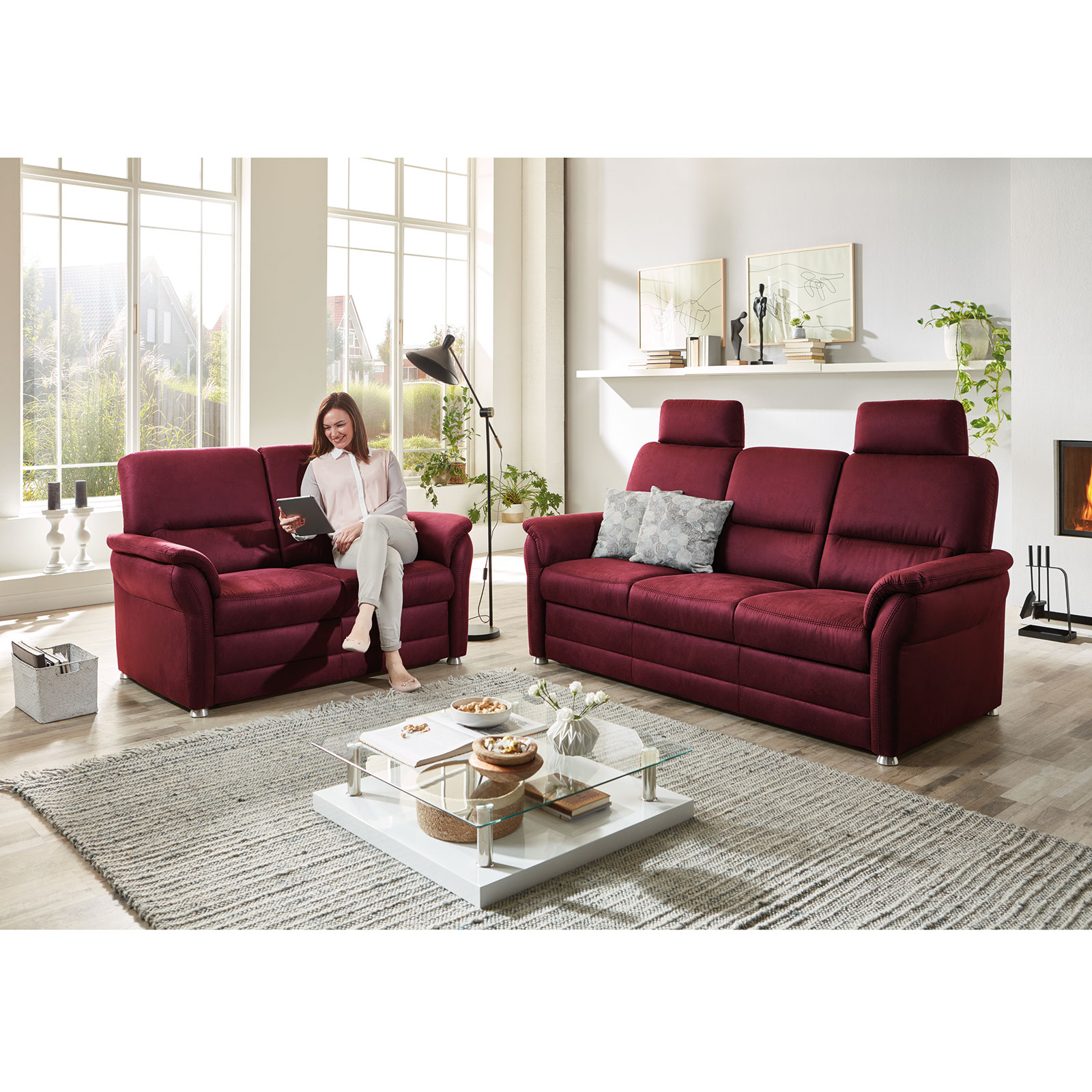 polsterpower 3-Sitzer-Sofa - wine - Microfaser