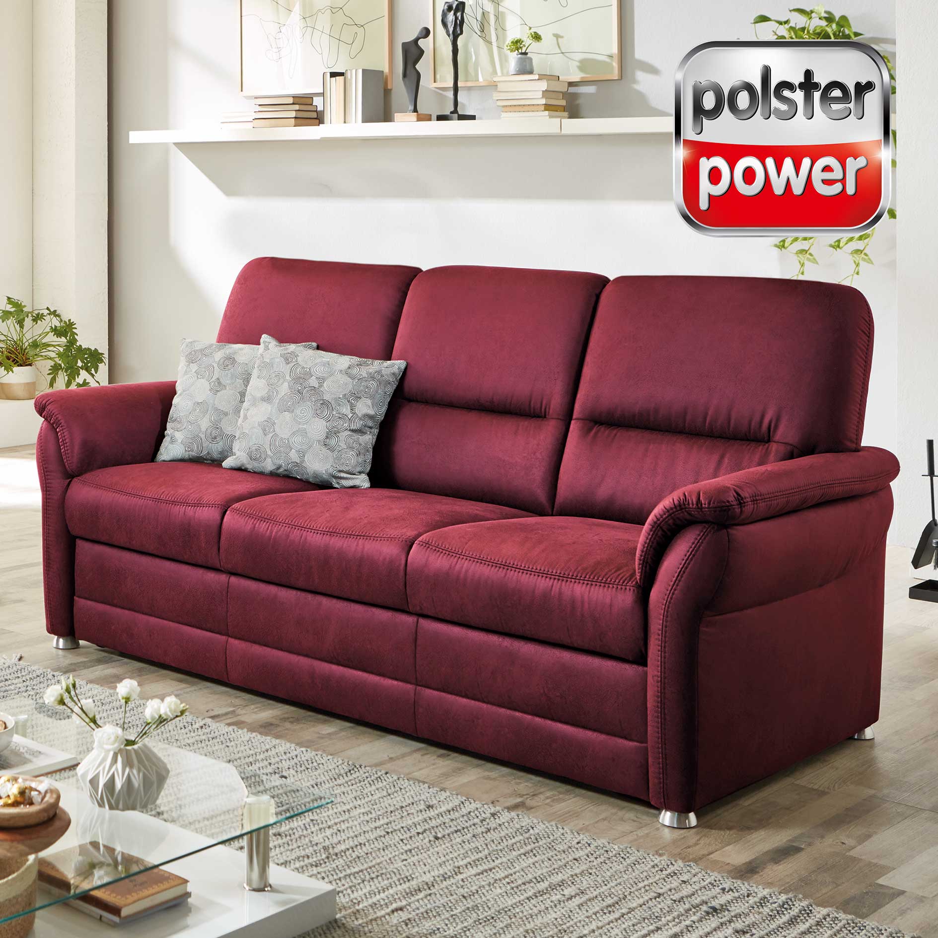 polsterpower 3-Sitzer-Sofa - wine - Microfaser