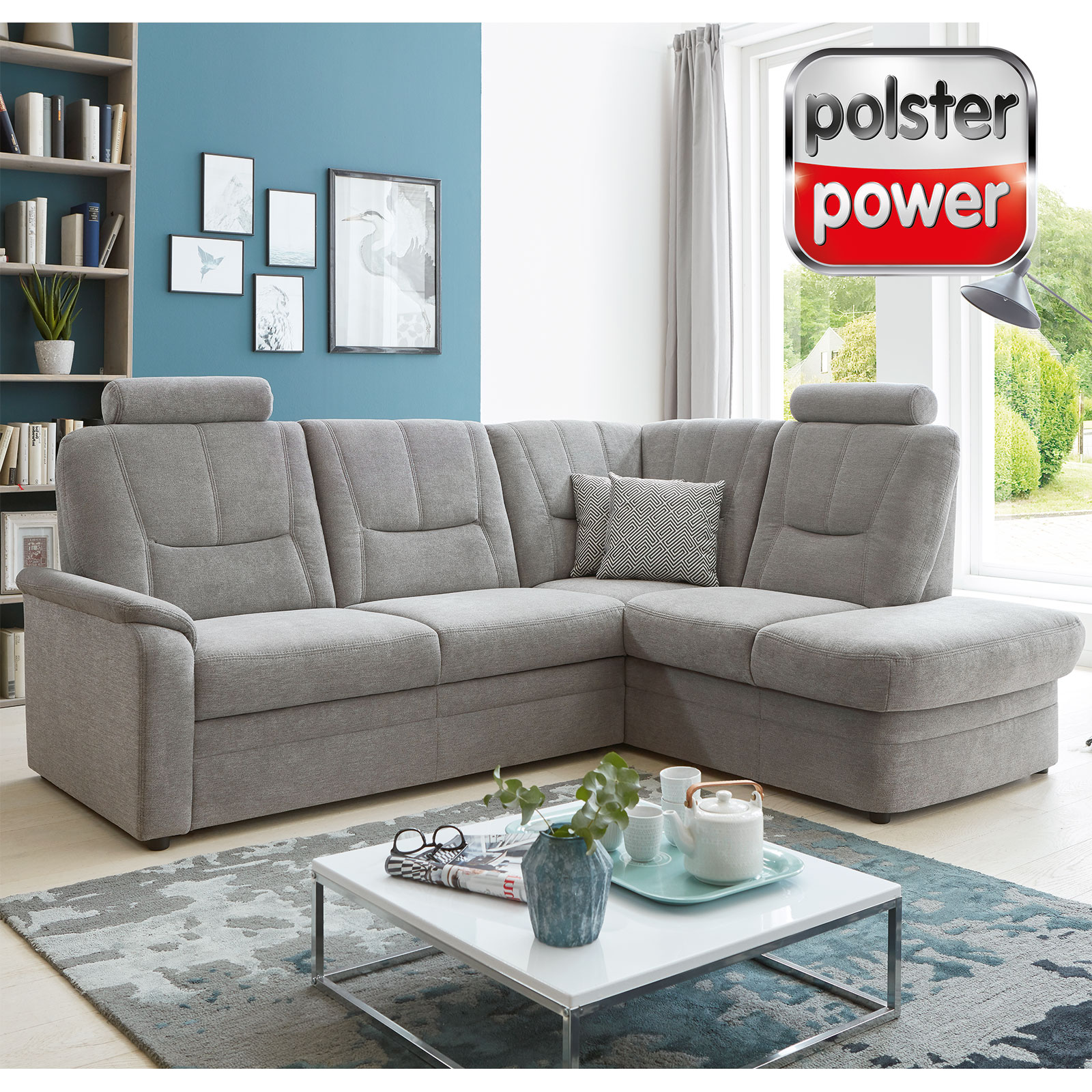 polsterpower Eckgarnitur - grau - Basismodell - Kombielement rechts