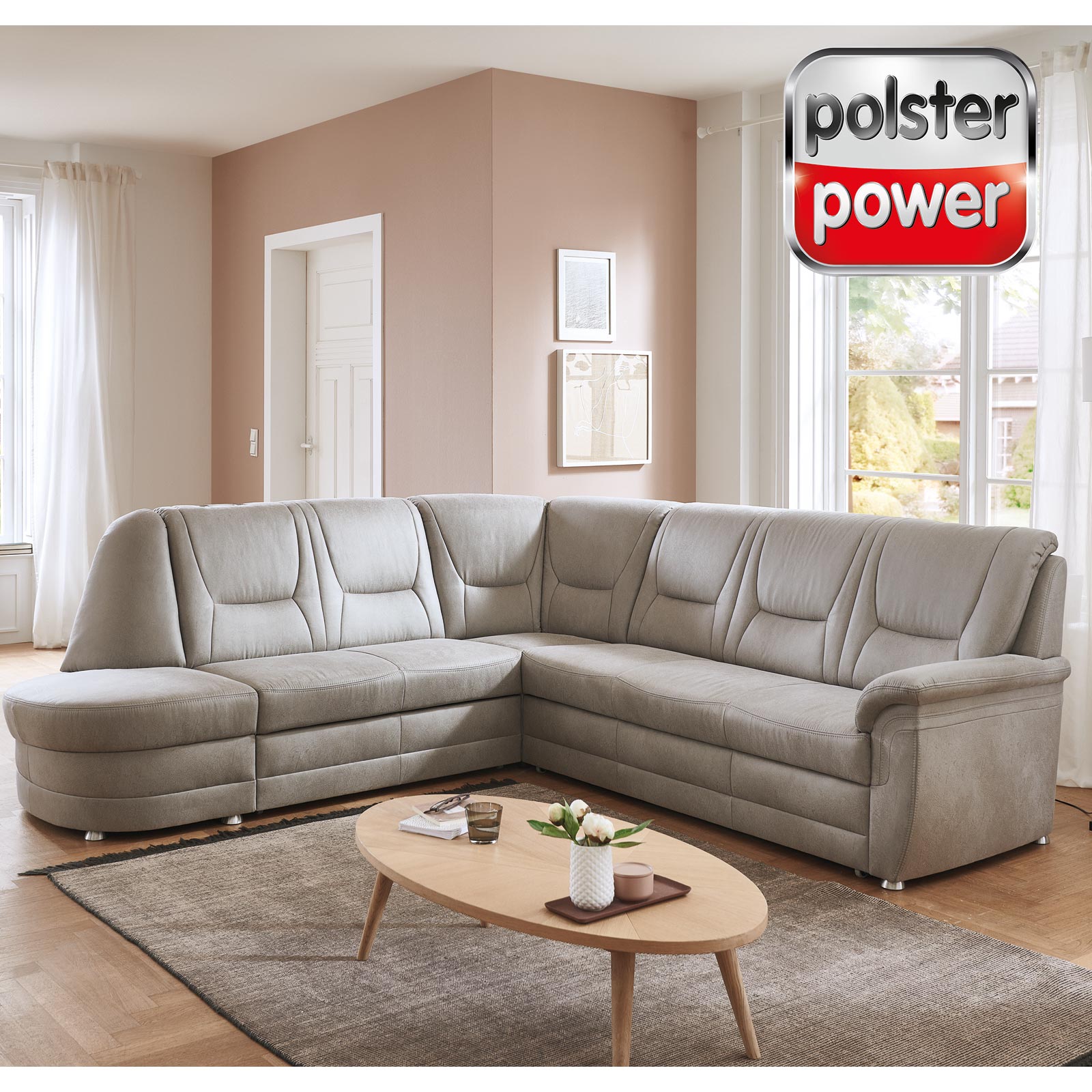 polsterpower Eckosofa - Saddle alu - Basismodell - Anstellhocker links