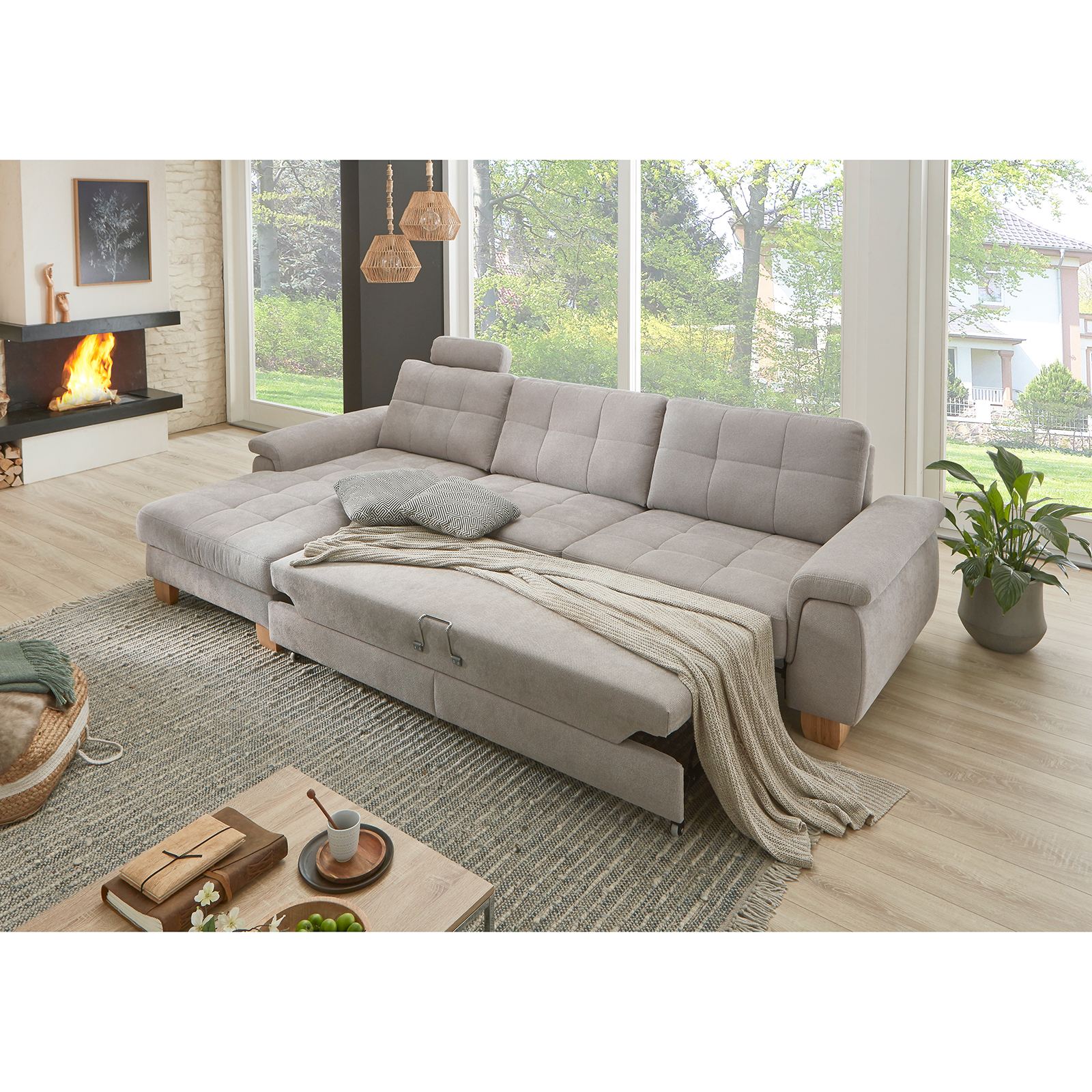 polsterpower Ecksofa - alu - mit Funktionen - Canape links