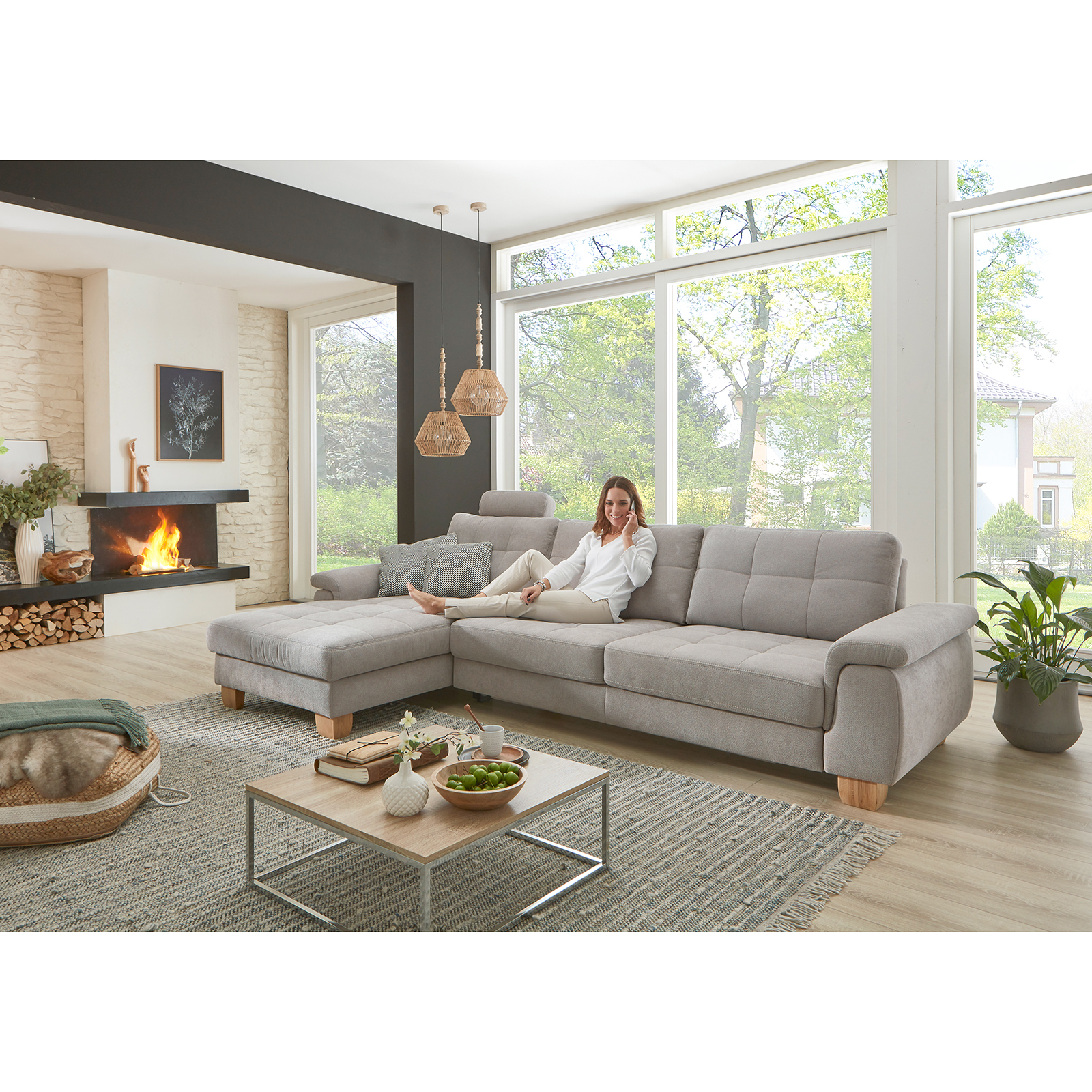 polsterpower Ecksofa - alu - mit Funktionen - Canape links