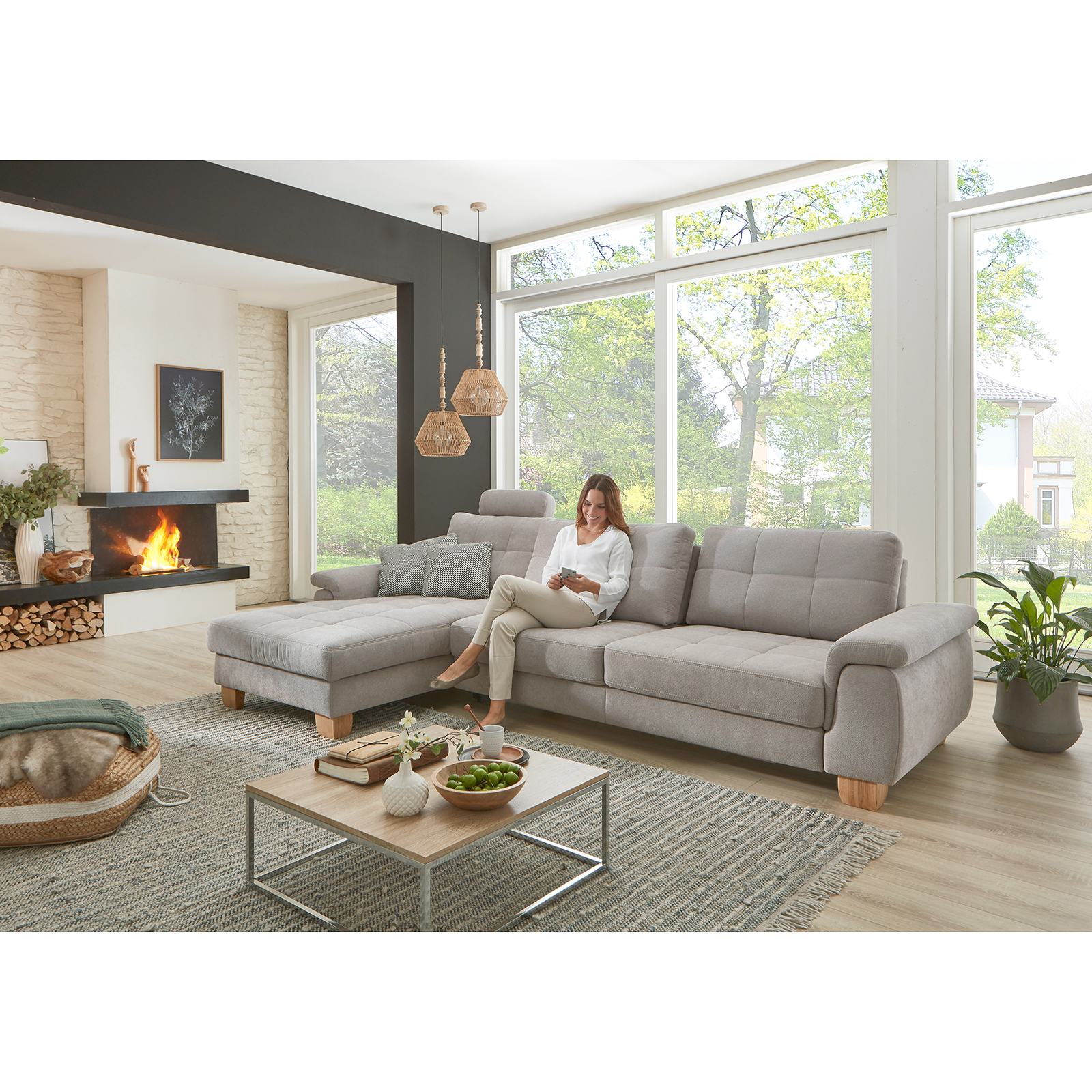 polsterpower Ecksofa - alu - mit Funktionen - Canape links