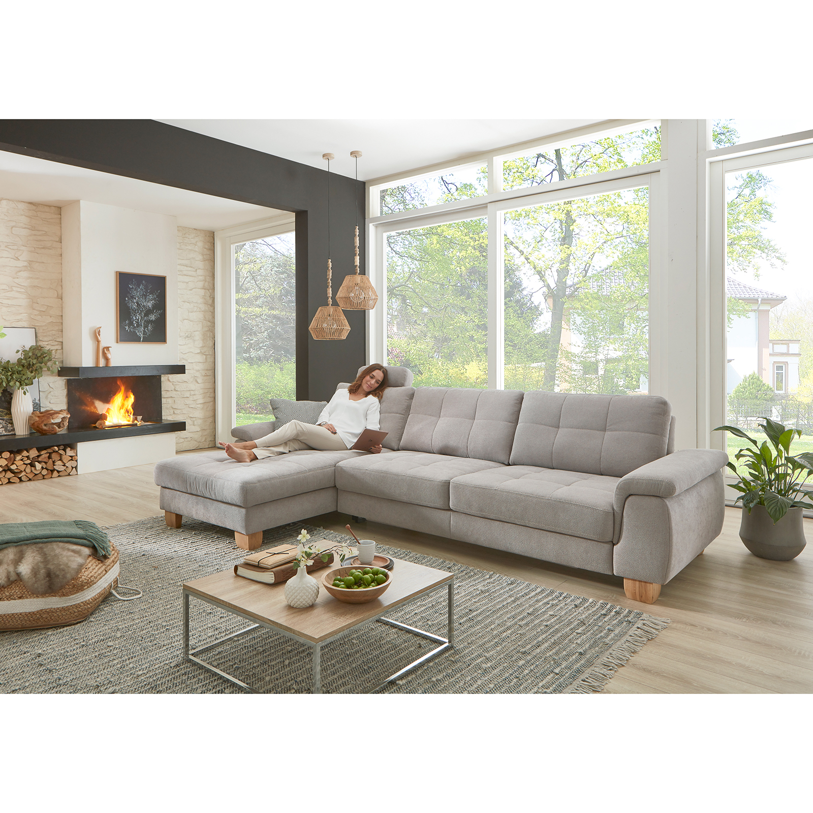 polsterpower Ecksofa - alu - mit Funktionen - Canape links