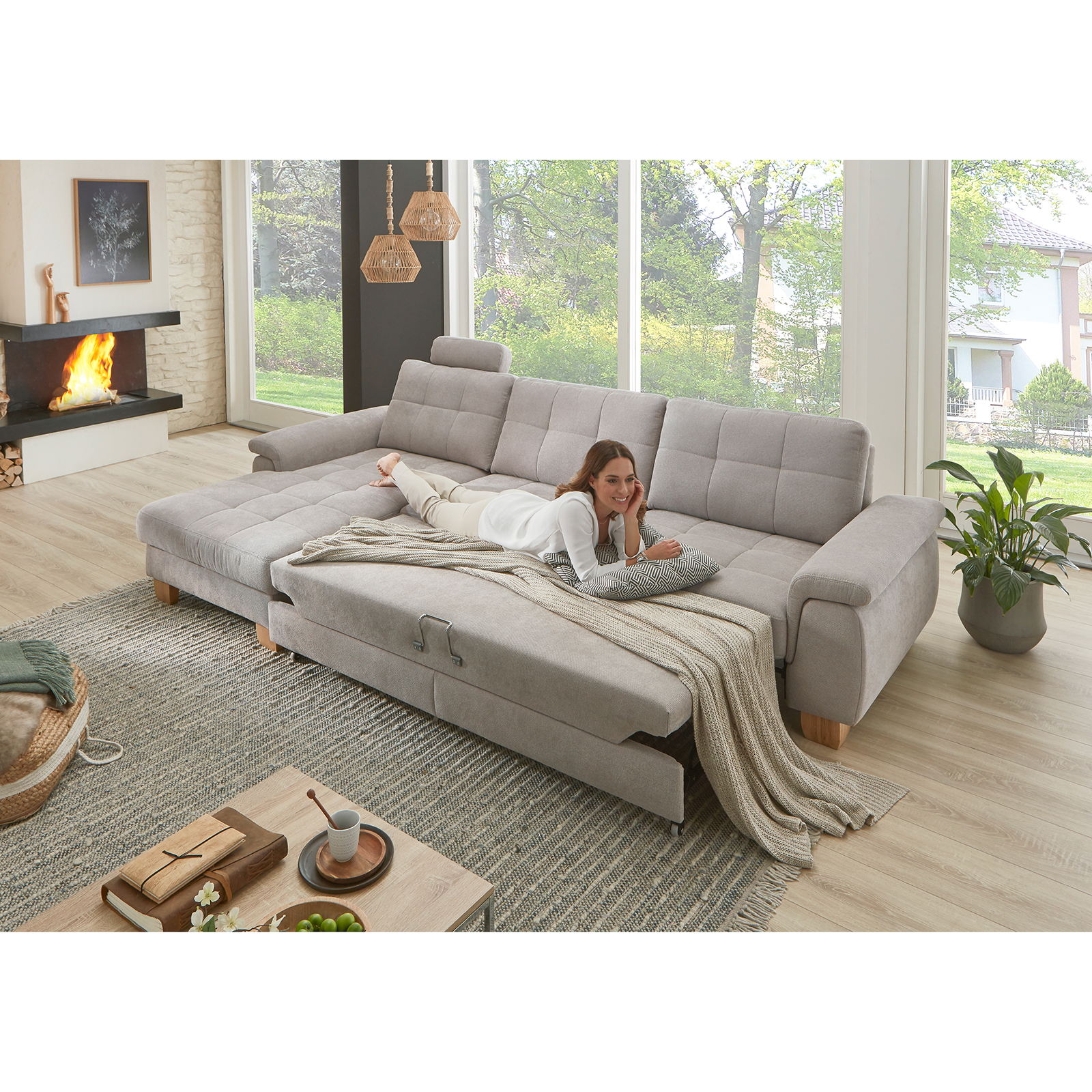 polsterpower Ecksofa - alu - mit Funktionen - Canape links