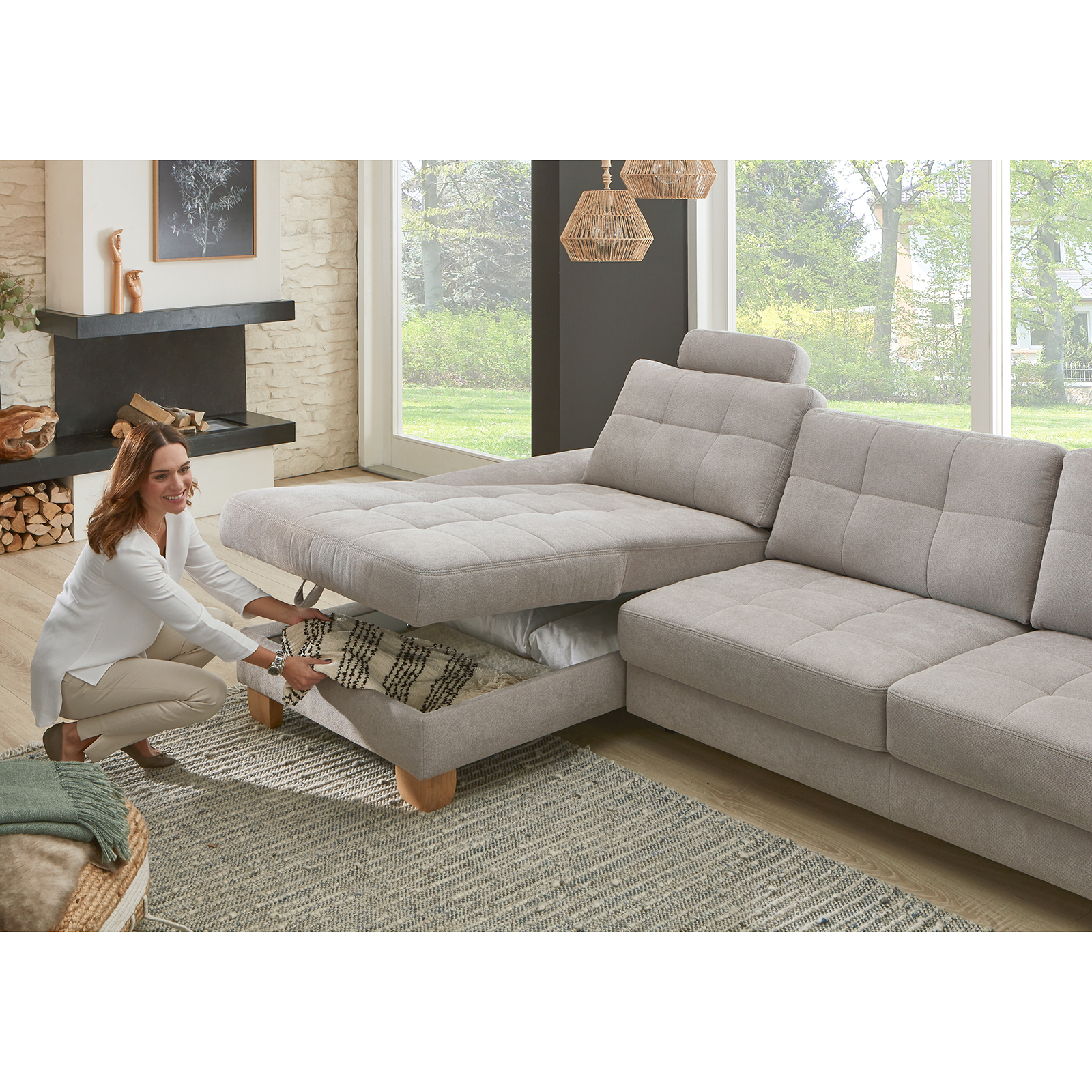 polsterpower Ecksofa - alu - mit Funktionen - Canape links