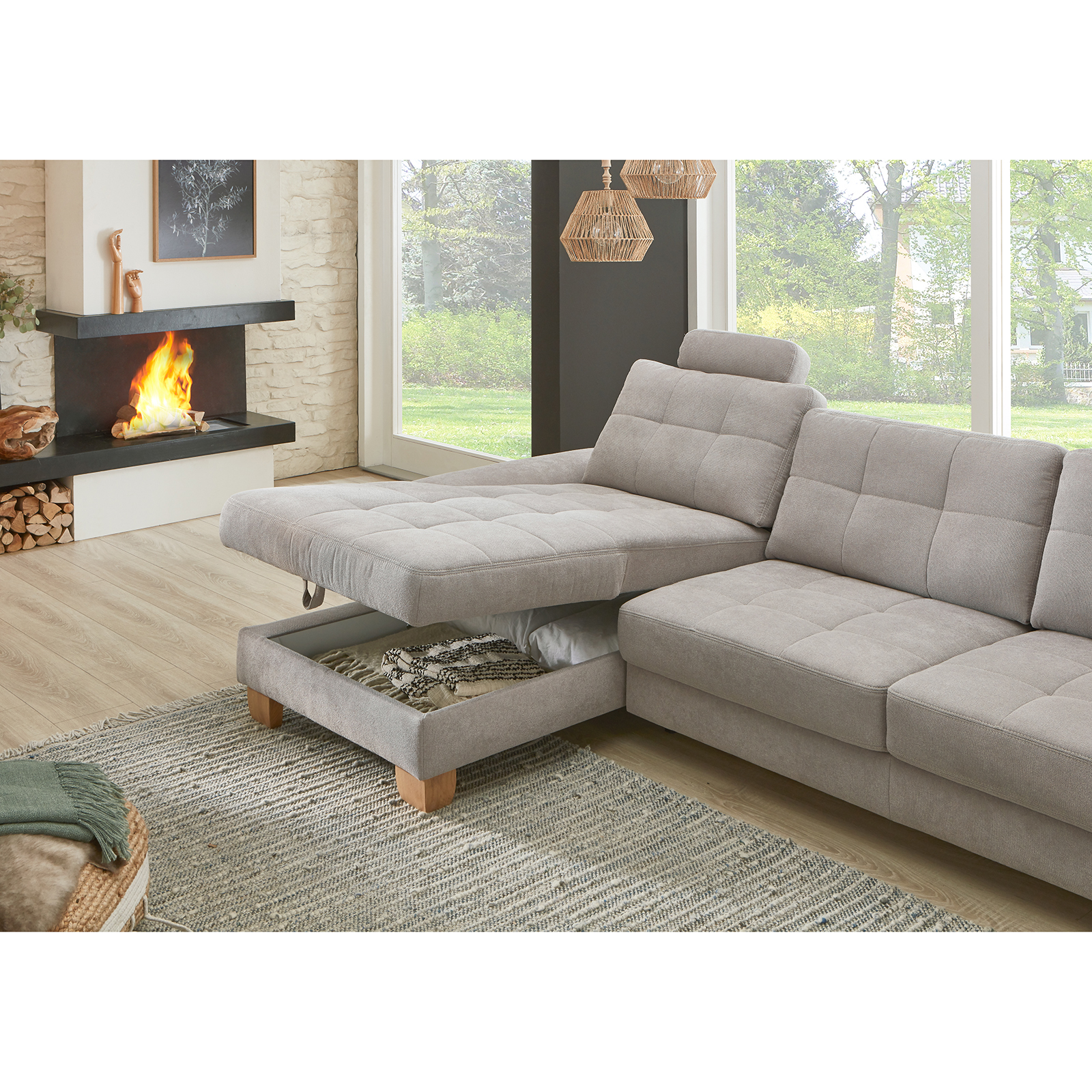 polsterpower Ecksofa - alu - mit Funktionen - Canape links