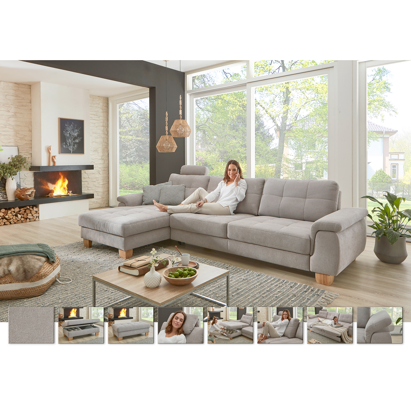 polsterpower Ecksofa - alu - mit Funktionen - Canape links
