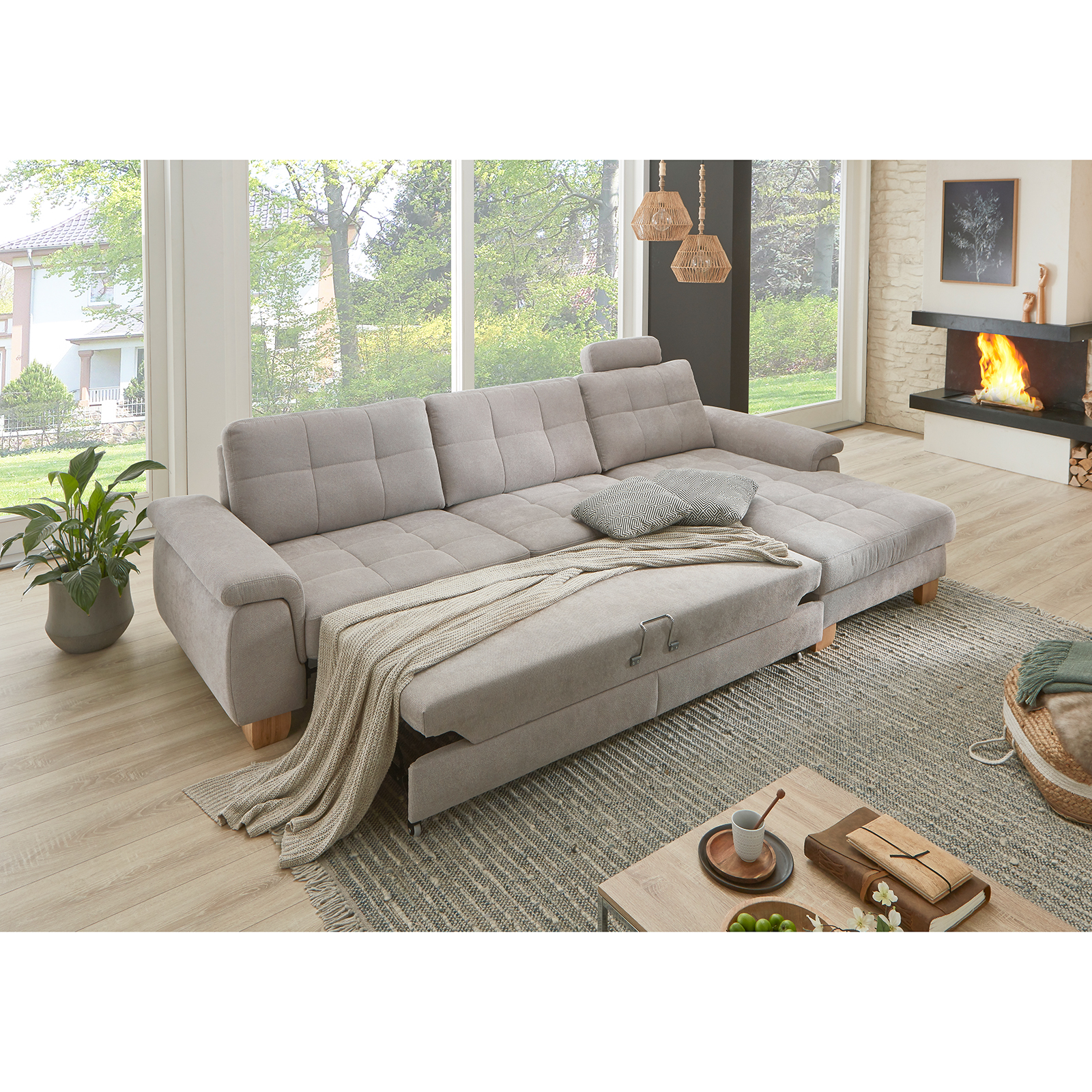 polsterpower Ecksofa - alu - mit Funktionen - Canape rechts