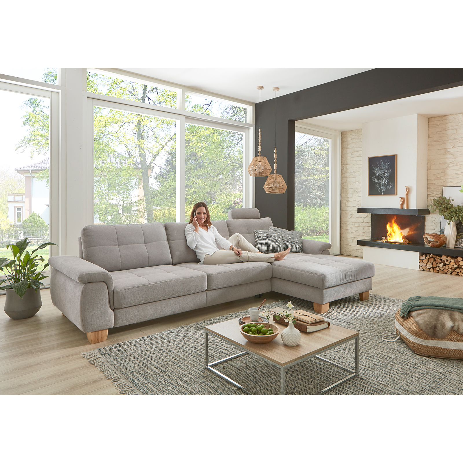 polsterpower Ecksofa - alu - mit Funktionen - Canape rechts