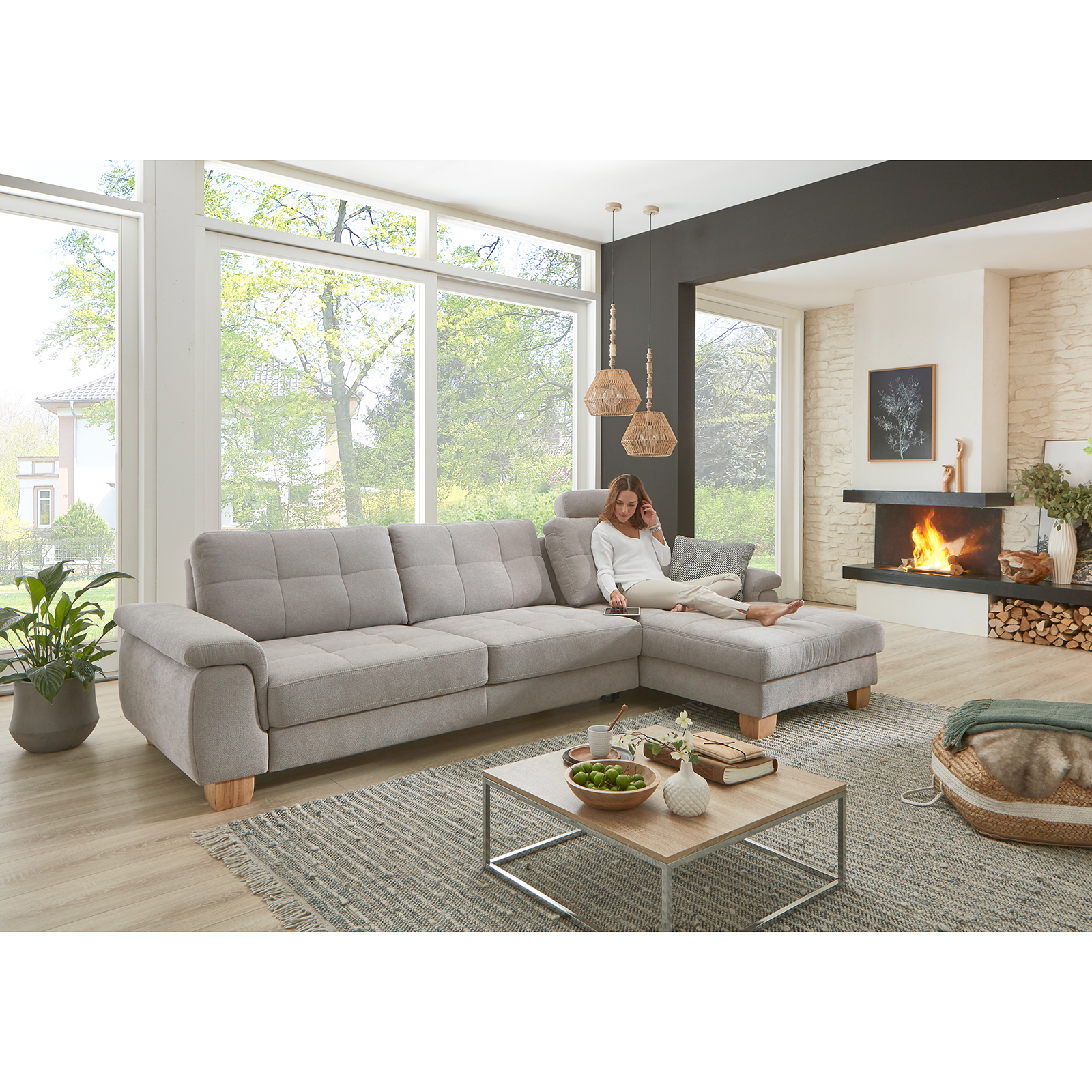 polsterpower Ecksofa - alu - mit Funktionen - Canape rechts