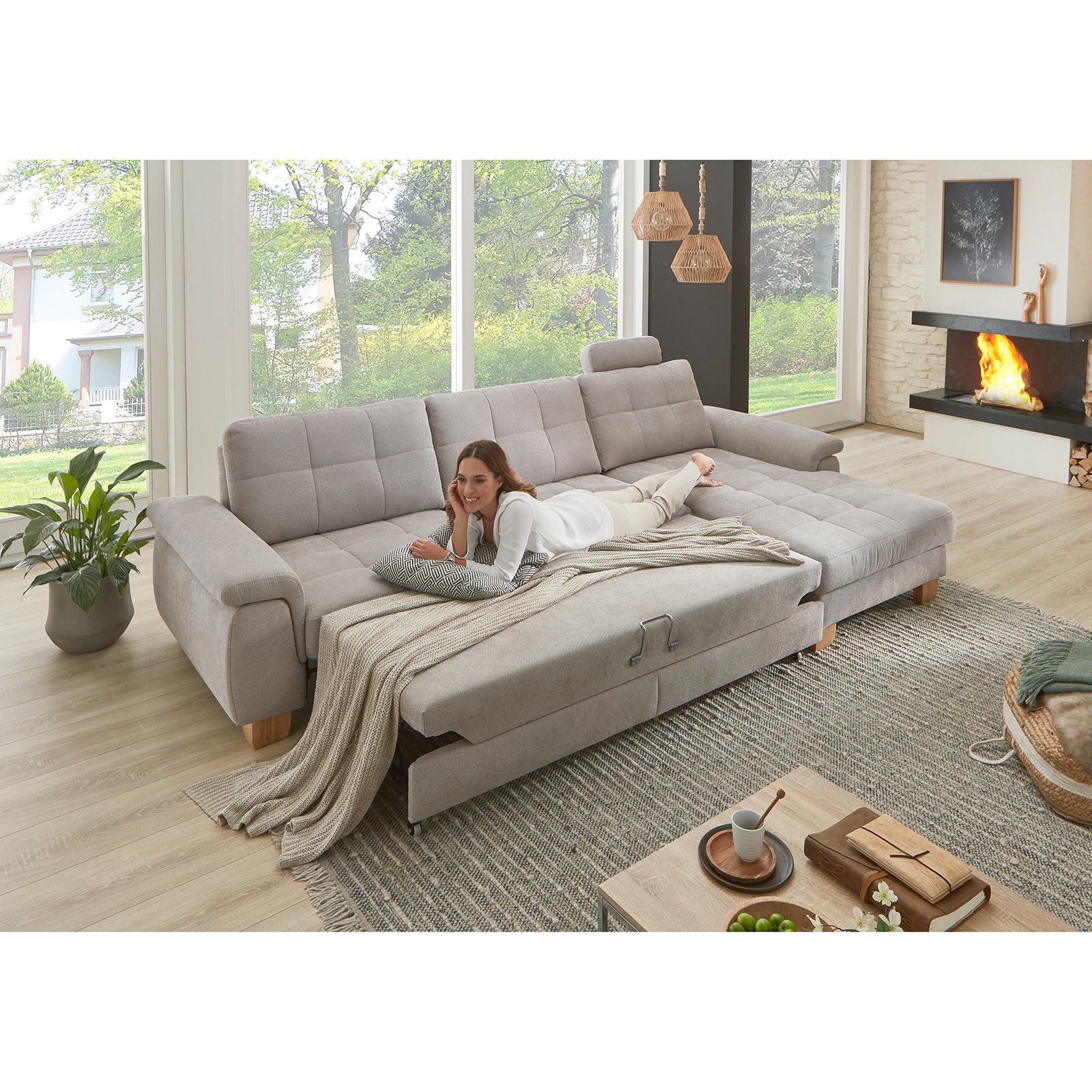 polsterpower Ecksofa - alu - mit Funktionen - Canape rechts
