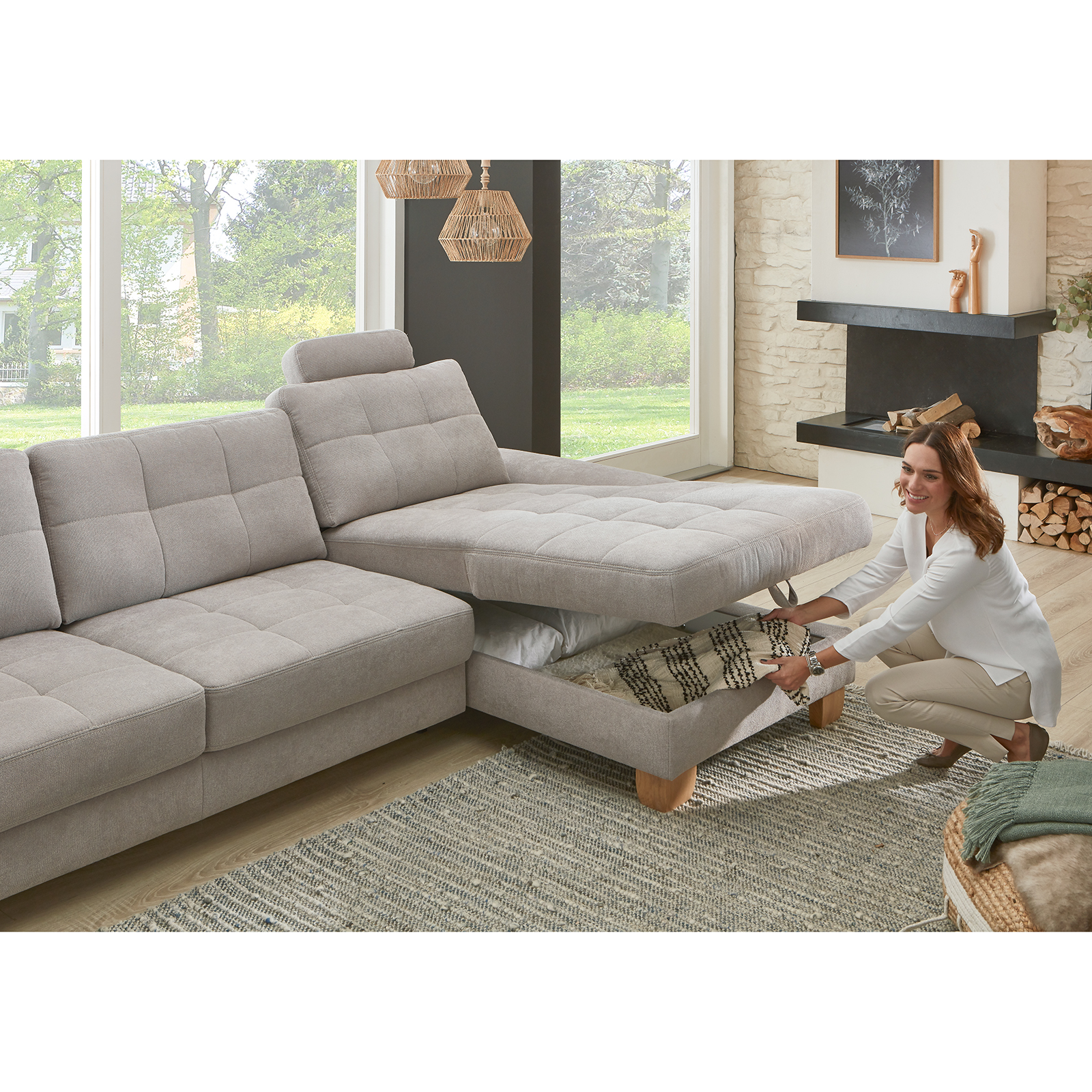 polsterpower Ecksofa - alu - mit Funktionen - Canape rechts