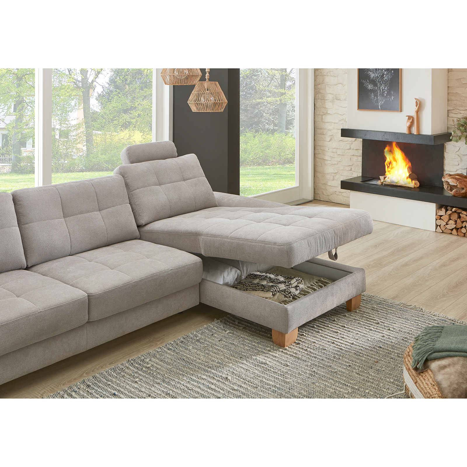 polsterpower Ecksofa - alu - mit Funktionen - Canape rechts