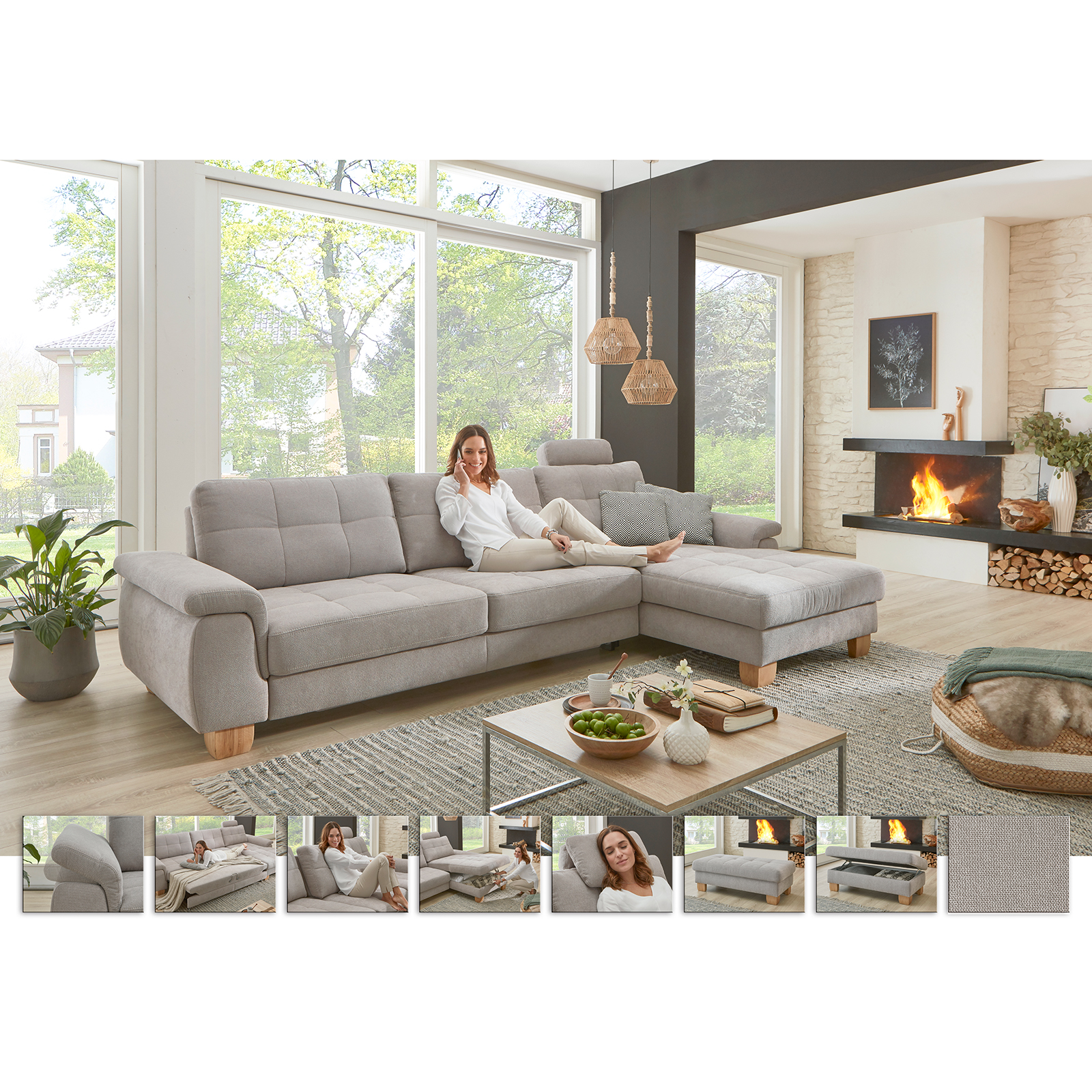 polsterpower Ecksofa - alu - mit Funktionen - Canape rechts