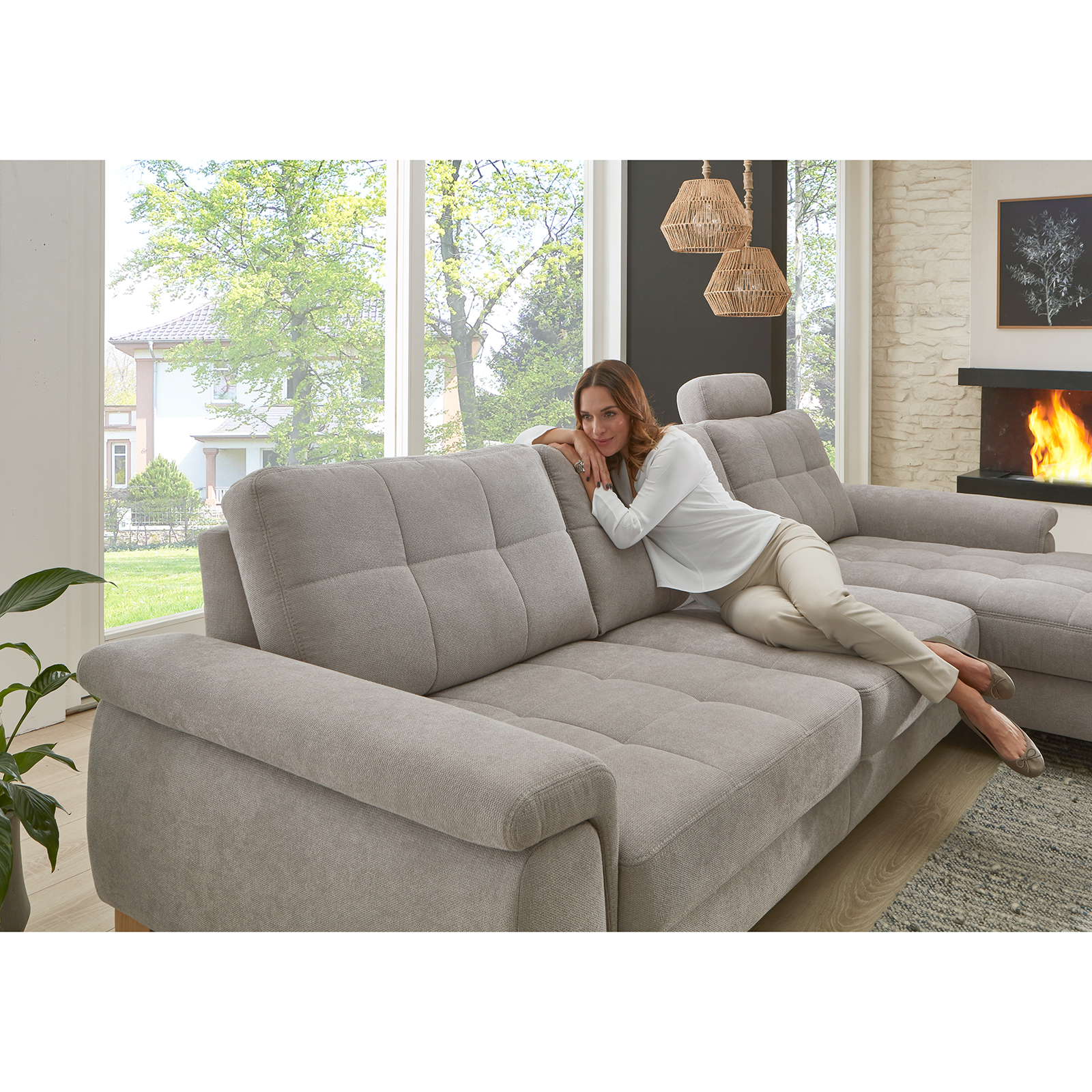 polsterpower Ecksofa - alu - mit Funktionen - Canape rechts