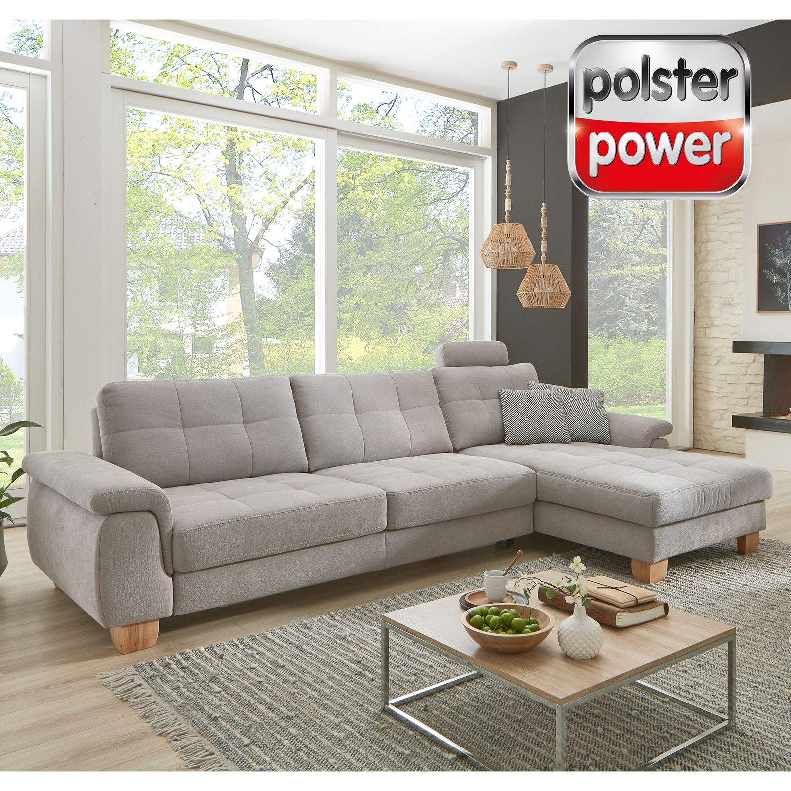 polsterpower Ecksofa - alu - mit Funktionen - Canape rechts