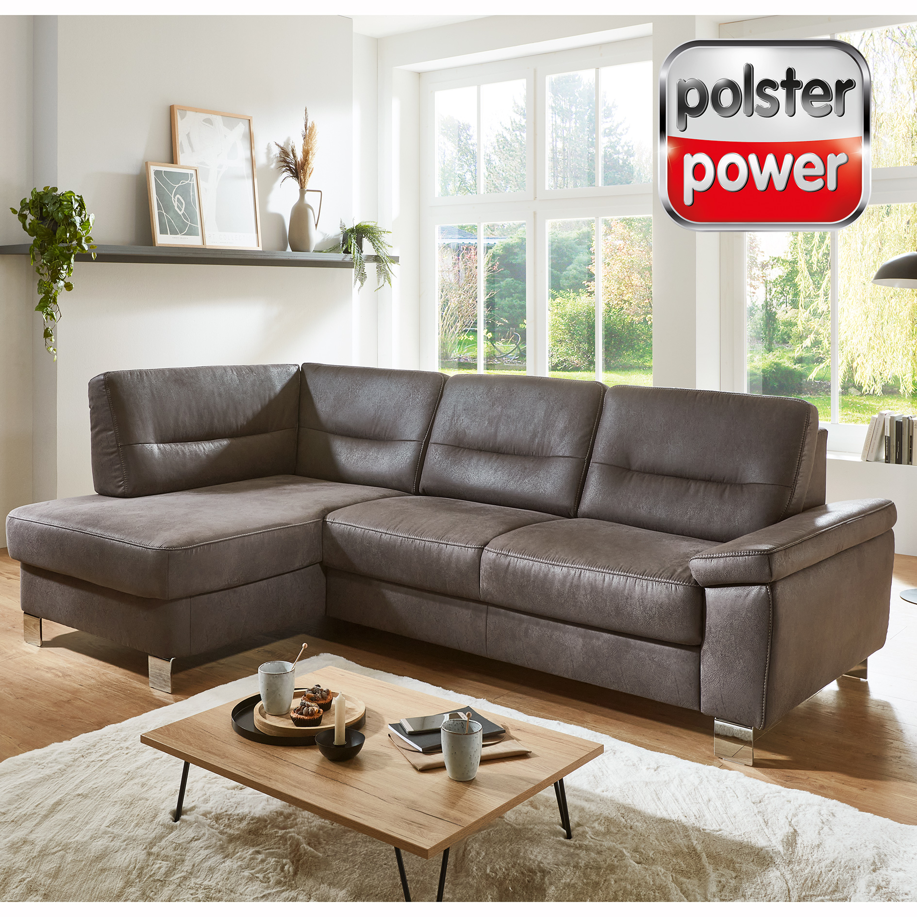 polsterpower Ecksofa - anthrazit - Basismodell - Ottomane links
