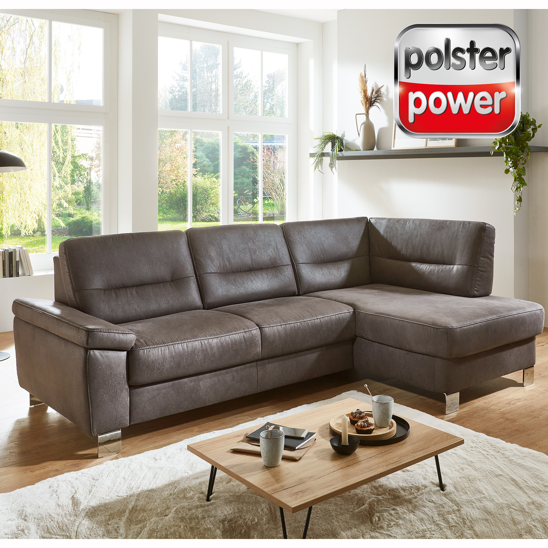 polsterpower Ecksofa - anthrazit - Basismodell - Ottomane rechts
