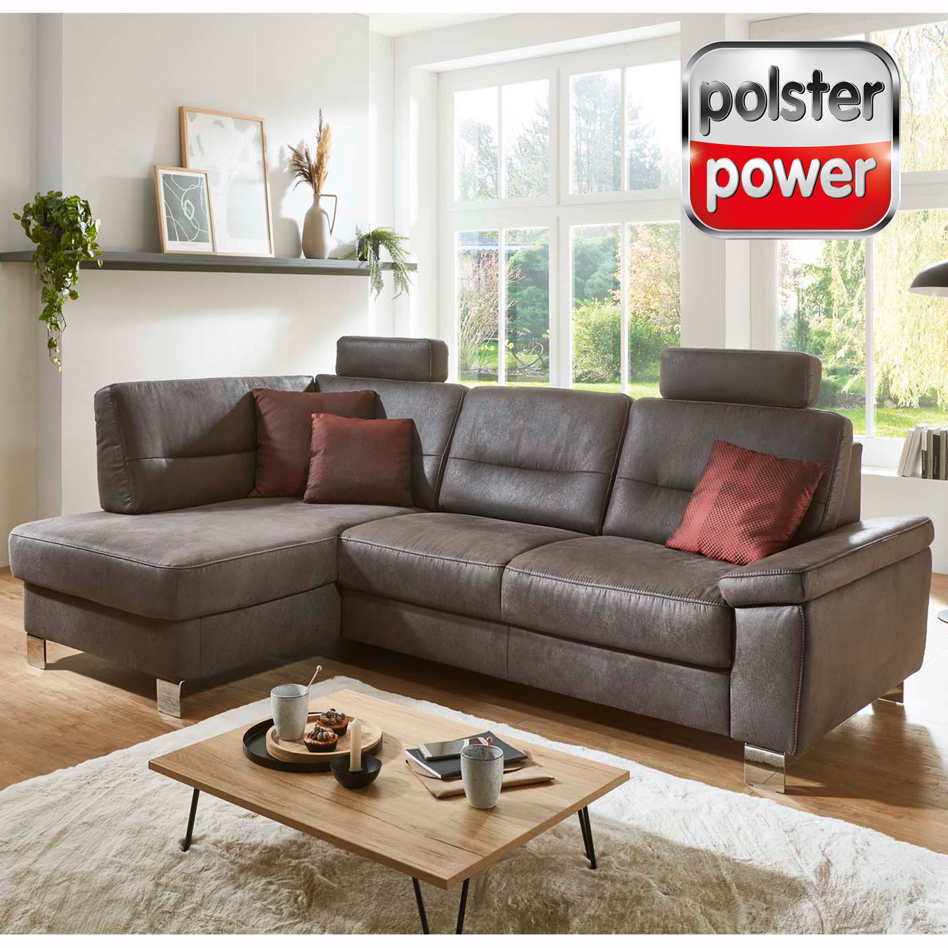 polsterpower Ecksofa - anthrazit - Liegefunktion - Staukasten - Ottomane links