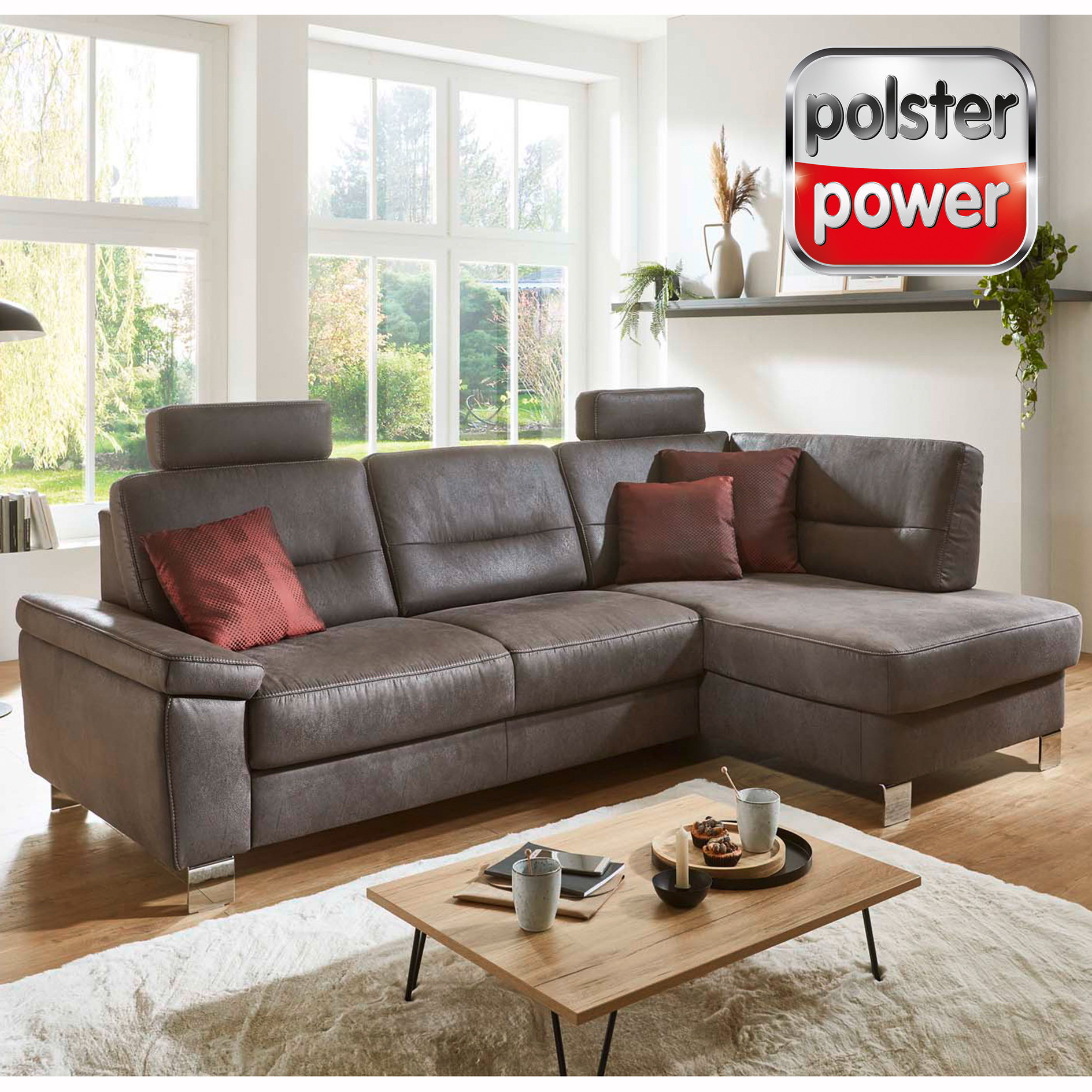 polsterpower Ecksofa - anthrazit - Liegefunktion - Staukasten - Ottomane rechts