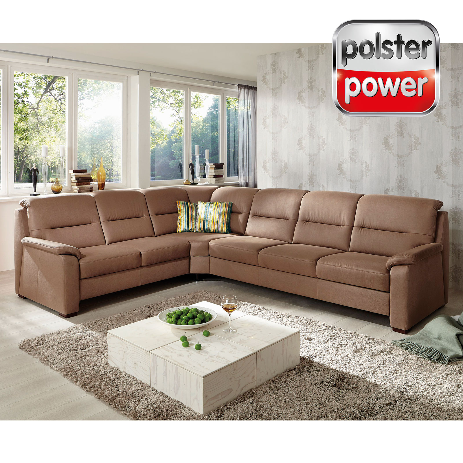 polsterpower Ecksofa - braun - Basismodell - 2-Sitzer links