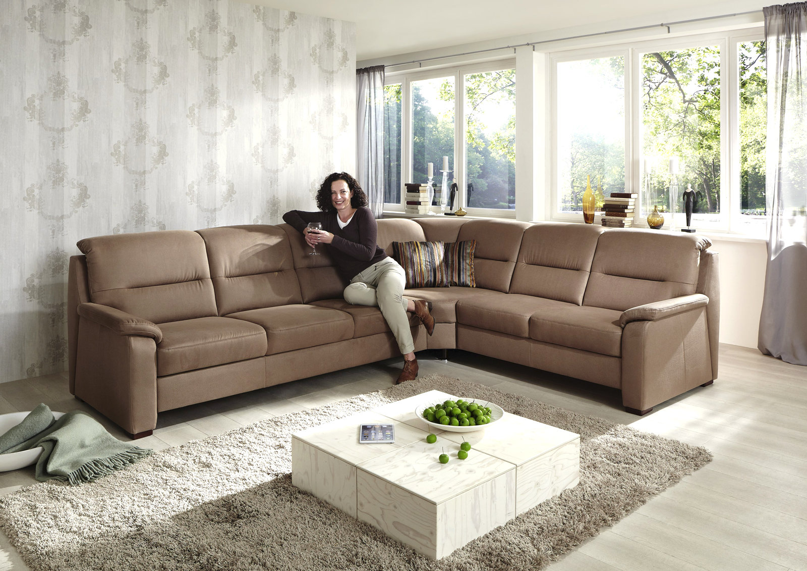 polsterpower Ecksofa - braun - Basismodell - 2-Sitzer rechts