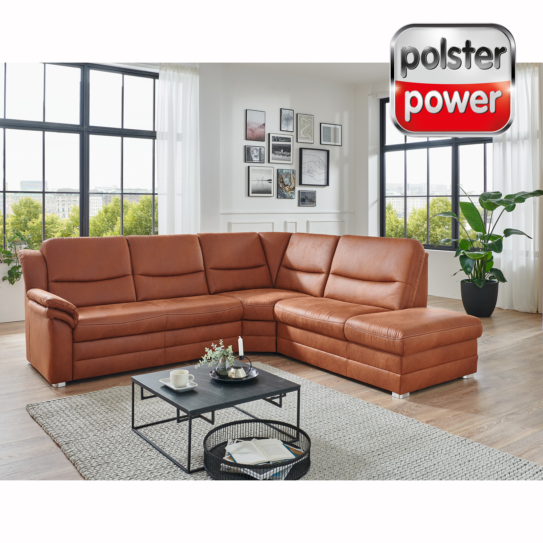 polsterpower Ecksofa - braun - Basismodell - Anstellhocker rechts