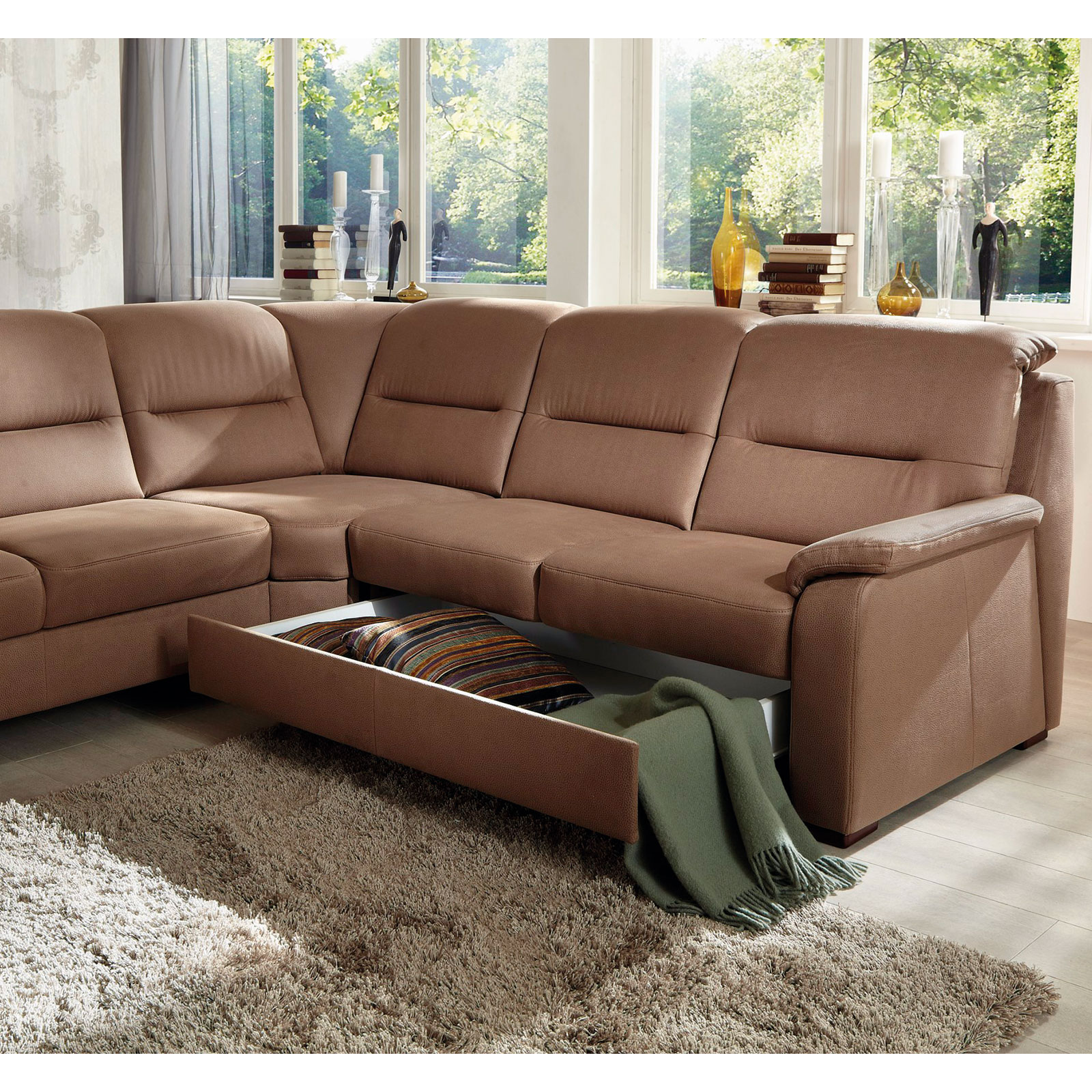 polsterpower Ecksofa - braun - Liegefunktion - 2-Sitzer links