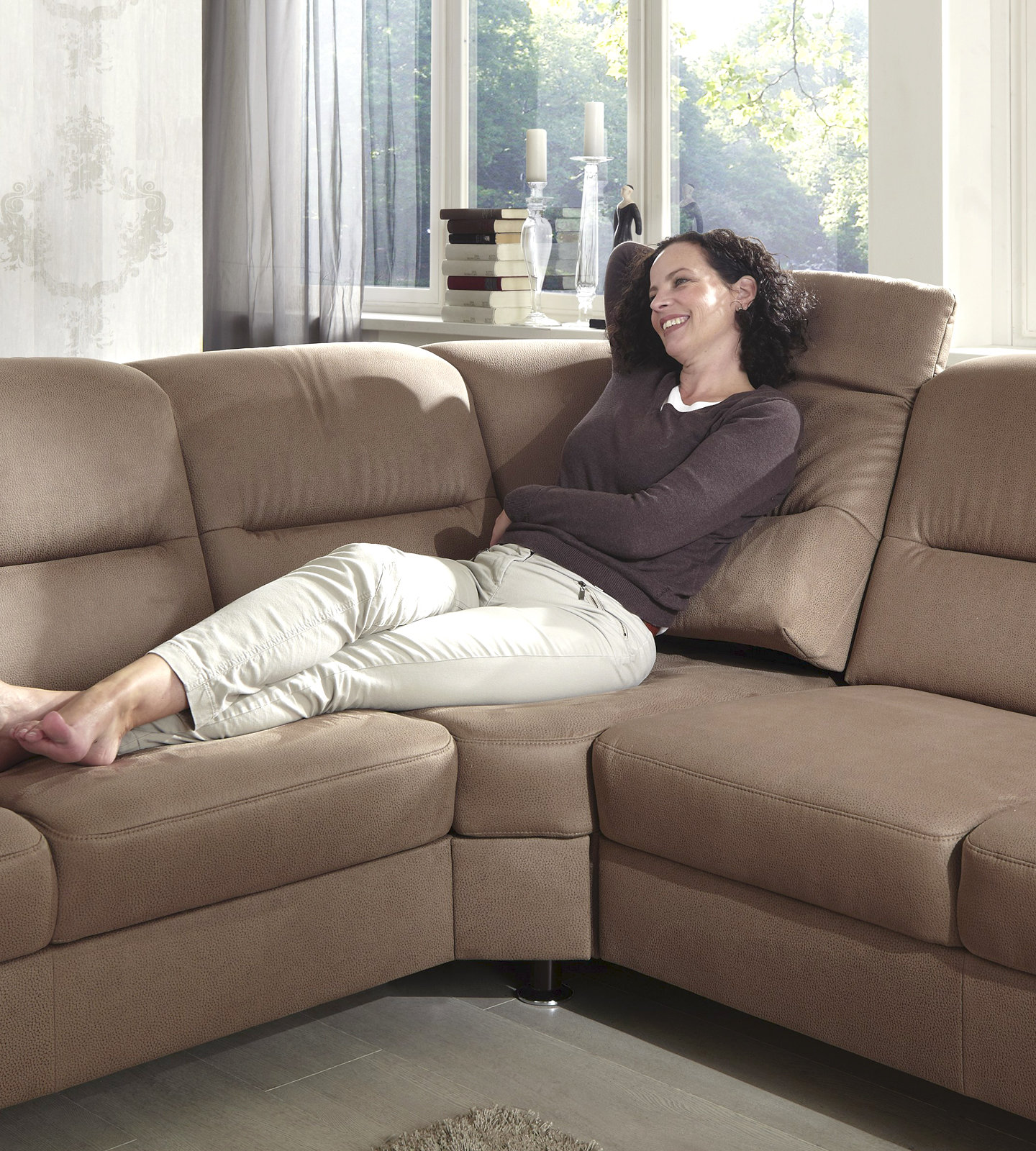 polsterpower Ecksofa - braun - Liegefunktion - 2-Sitzer rechts