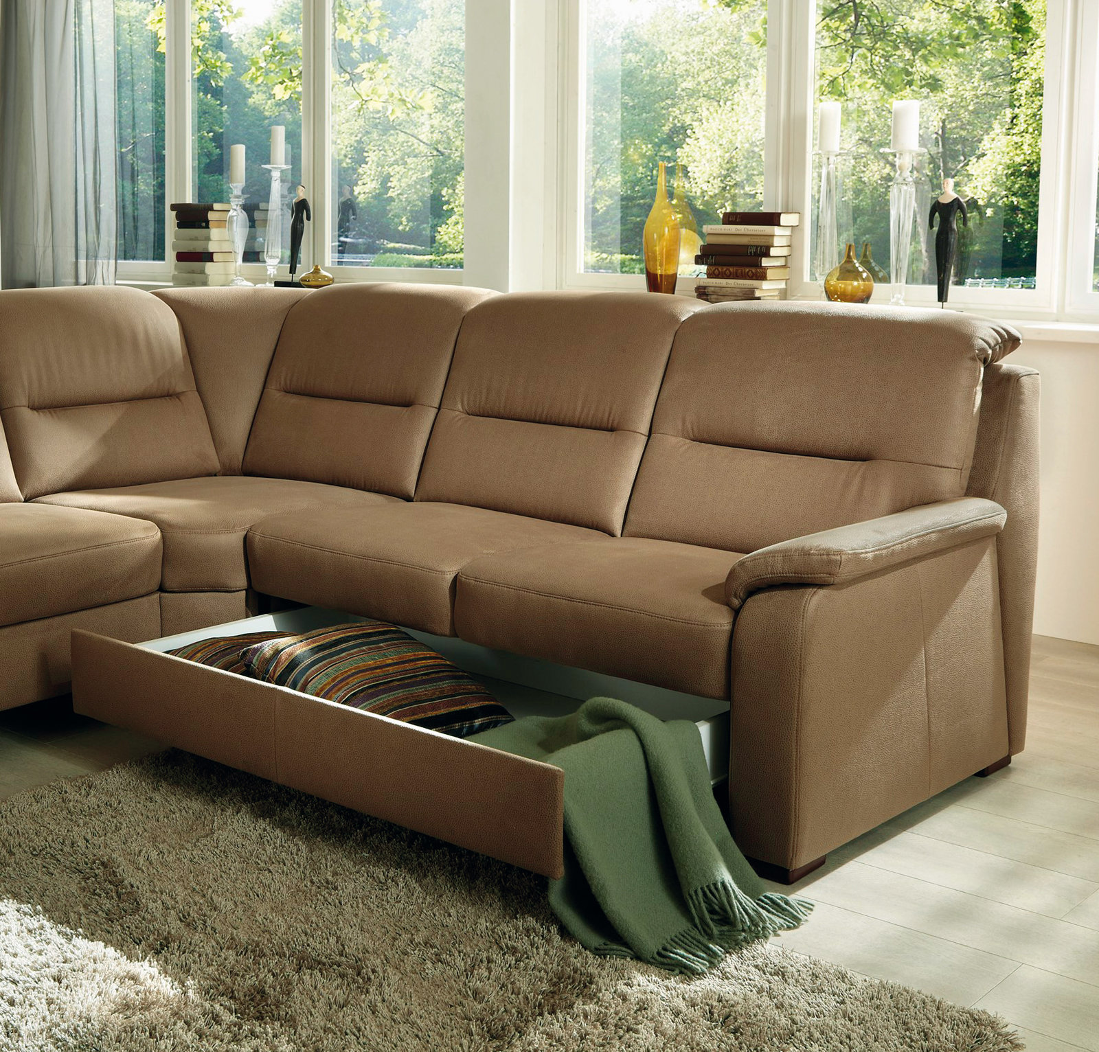 polsterpower Ecksofa - braun - Liegefunktion - 2-Sitzer rechts