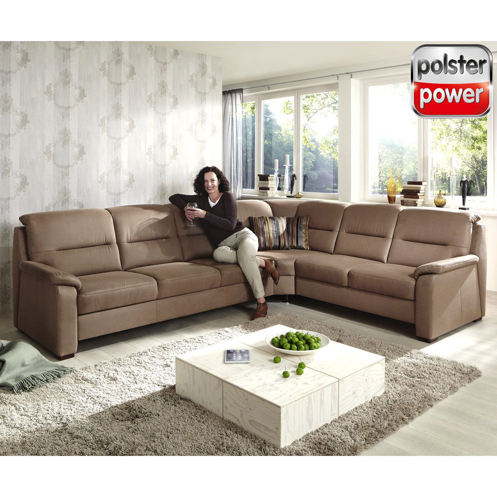 polsterpower Ecksofa - braun - Liegefunktion - 2-Sitzer rechts