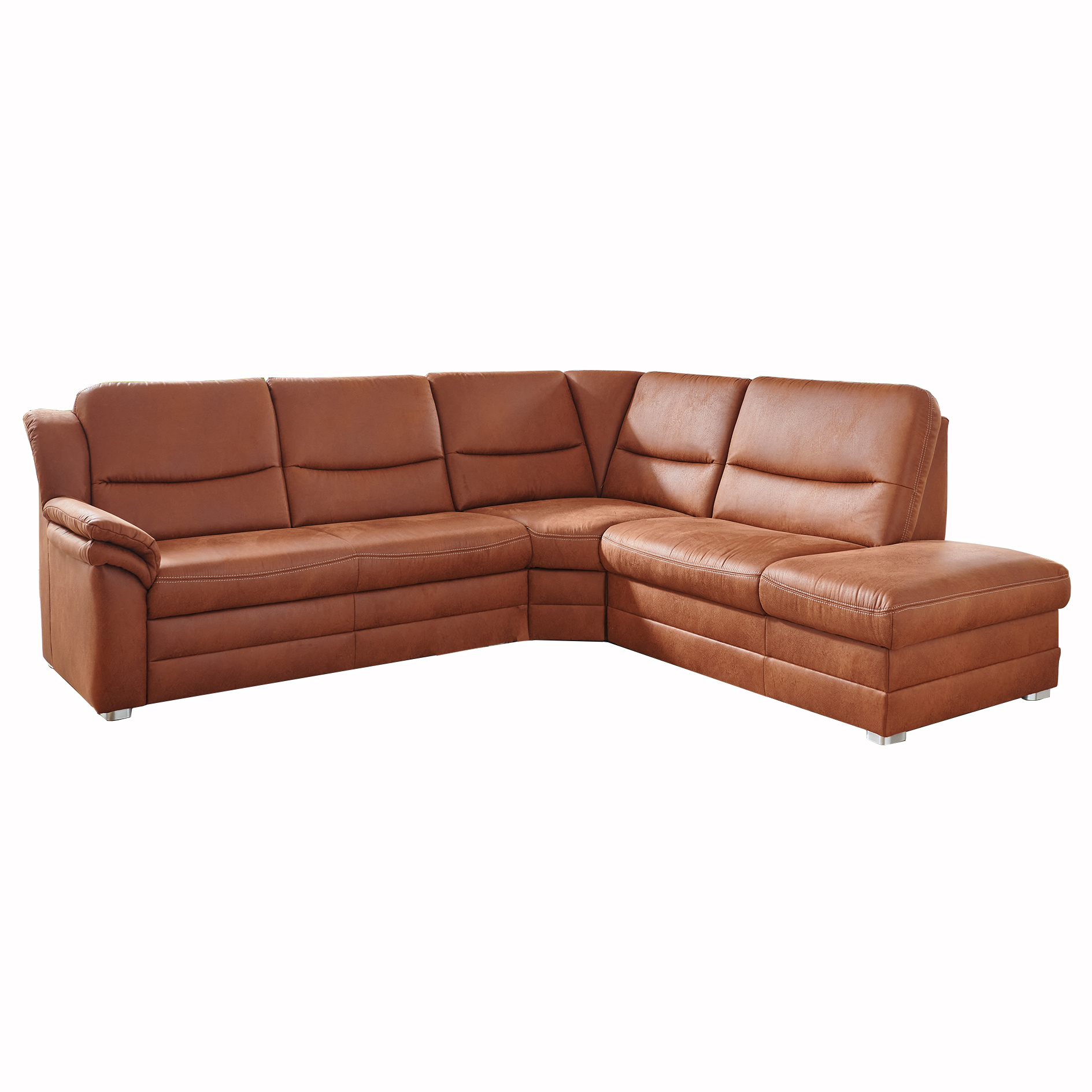 polsterpower Ecksofa - braun - Liegefunktion und Staukasten - Anstellhocker rechts