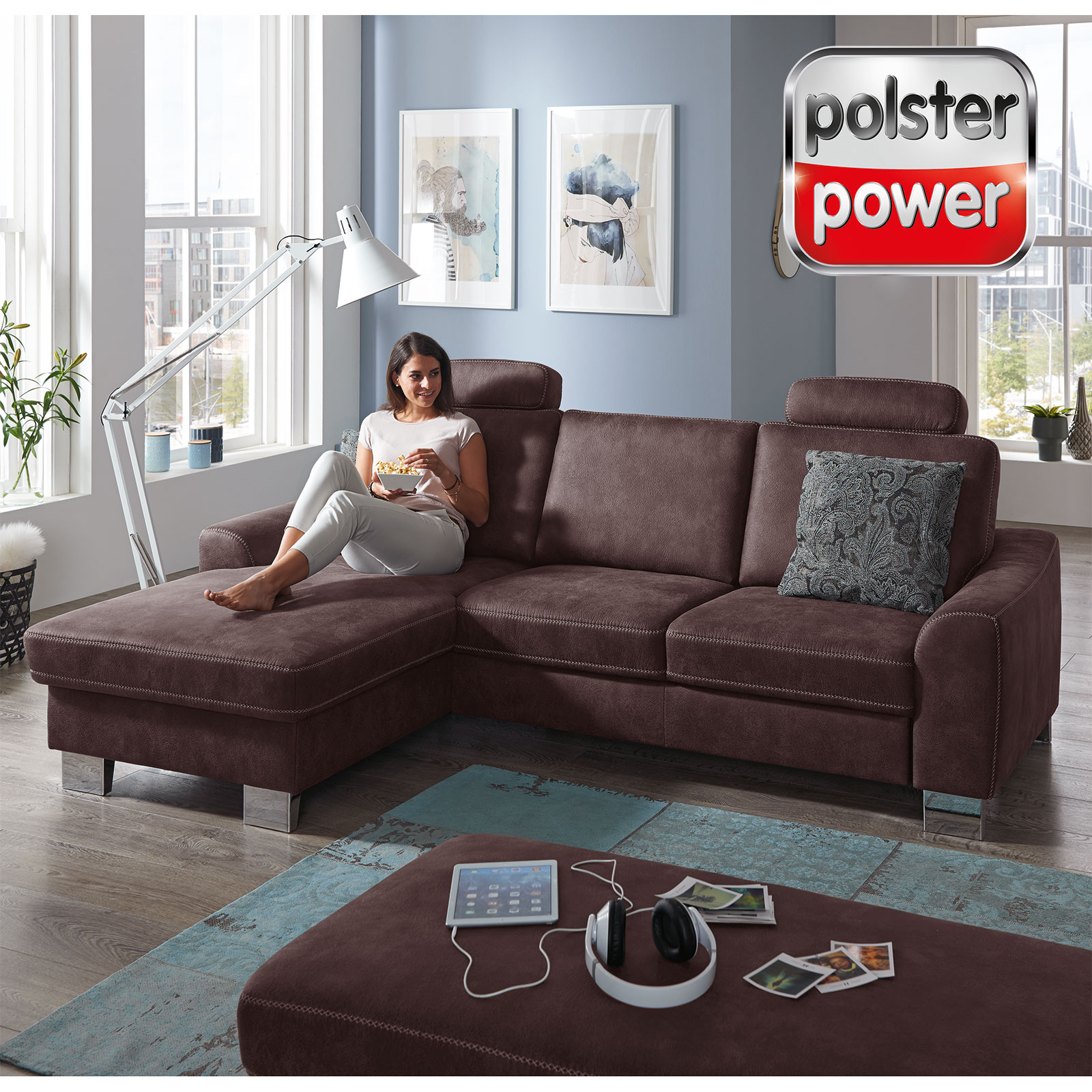 polsterpower Ecksofa - braun - mit Funktionen - Canapé links
