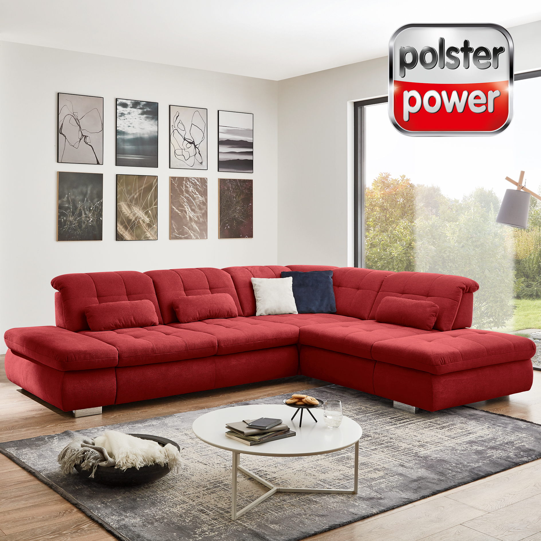 polsterpower Ecksofa - cherry - Basismodell - Anstellhocker rechts