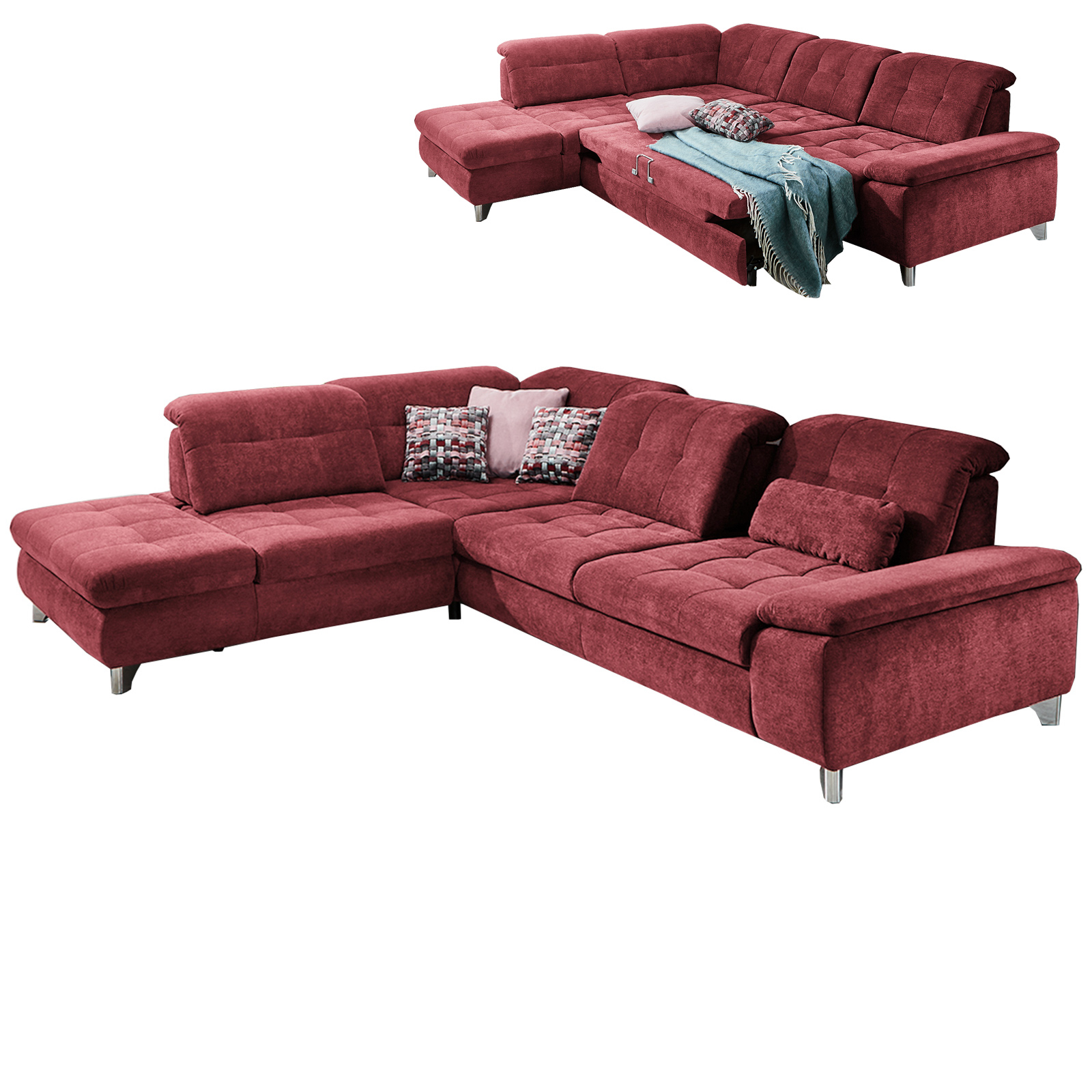 polsterpower Ecksofa - cherry - Microchenille - Liegefunktion - Anstellhocker links