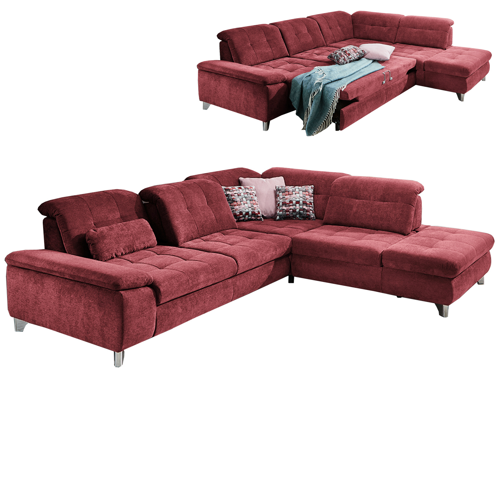 polsterpower Ecksofa - cherry - Microchenille - Liegefunktion - Anstellhocker rechts