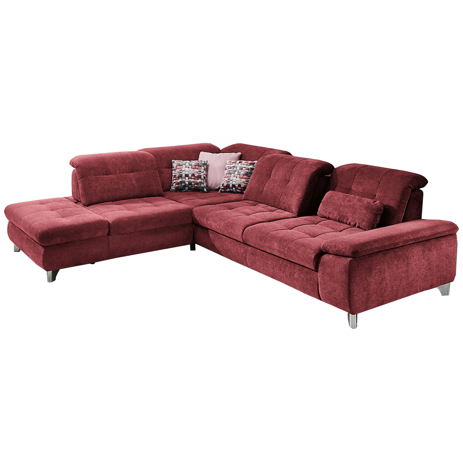 polsterpower Ecksofa - cherry - Microchenille - Sitztiefenverstellung - Anstellhocker links