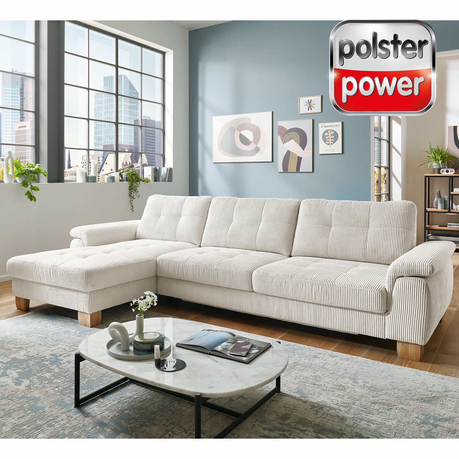 polsterpower Ecksofa - Cord natur - Basismodell - Canape links