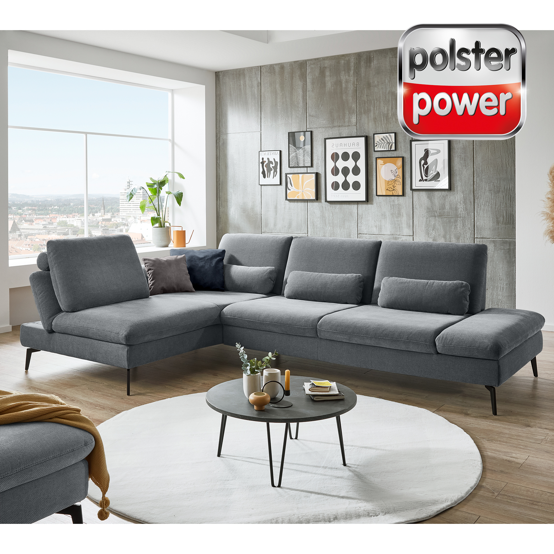 polsterpower Ecksofa - denim - mit Armteilverstellung - Longchair links