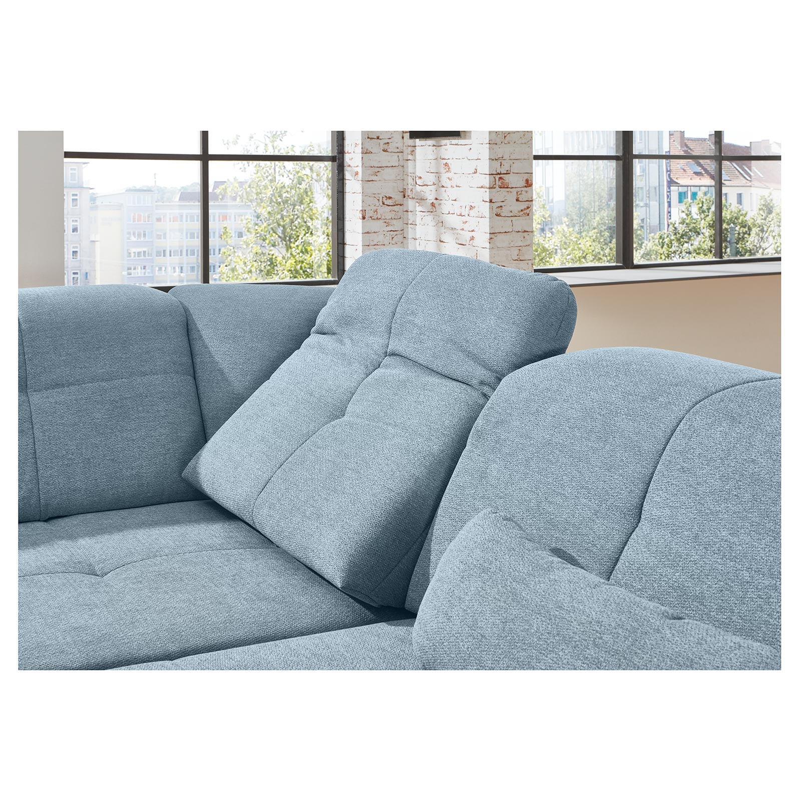 polsterpower Ecksofa - eisblau - mit Liegefunktion und Staukasten - links