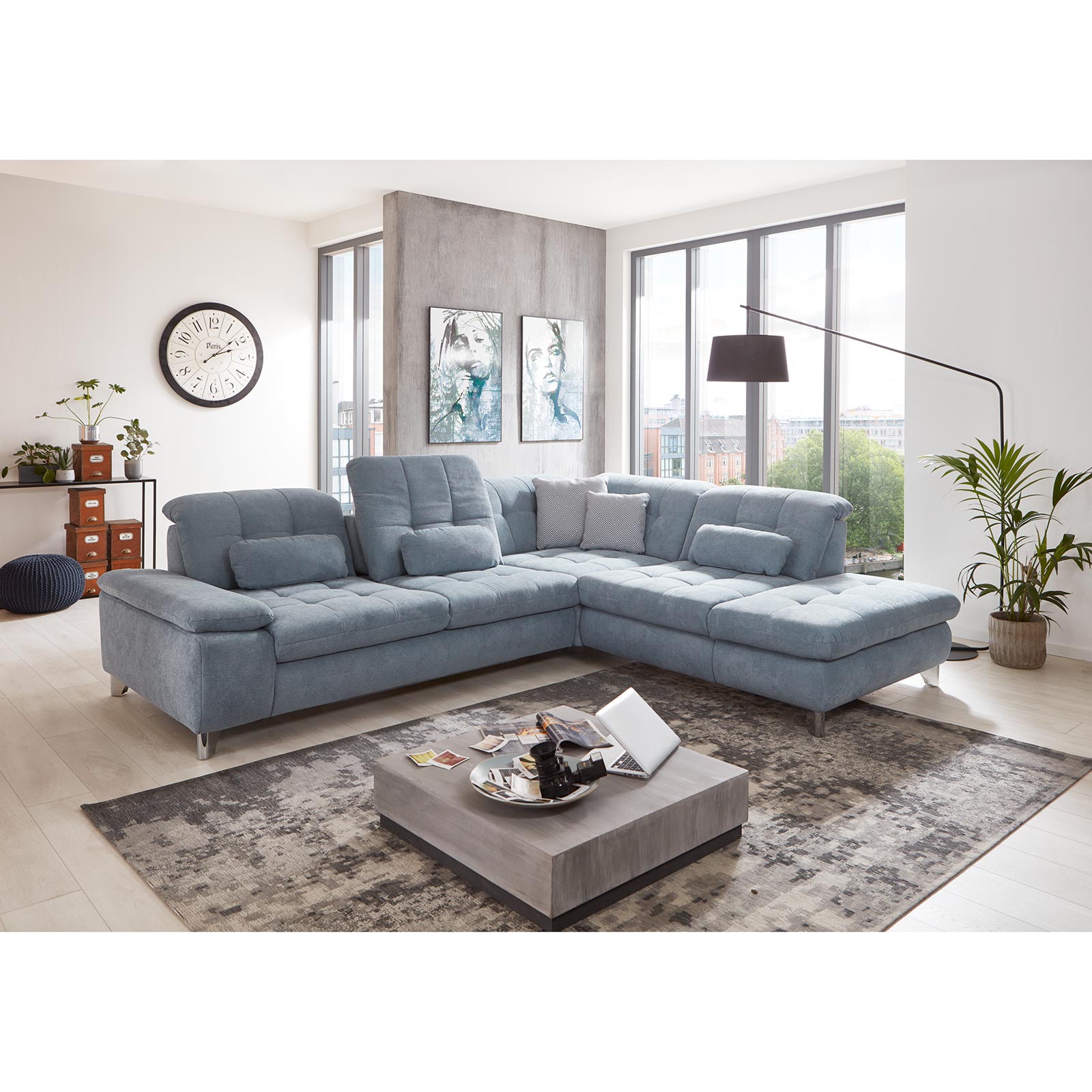 polsterpower Ecksofa - eisblau - mit Liegefunktion und Staukasten - links