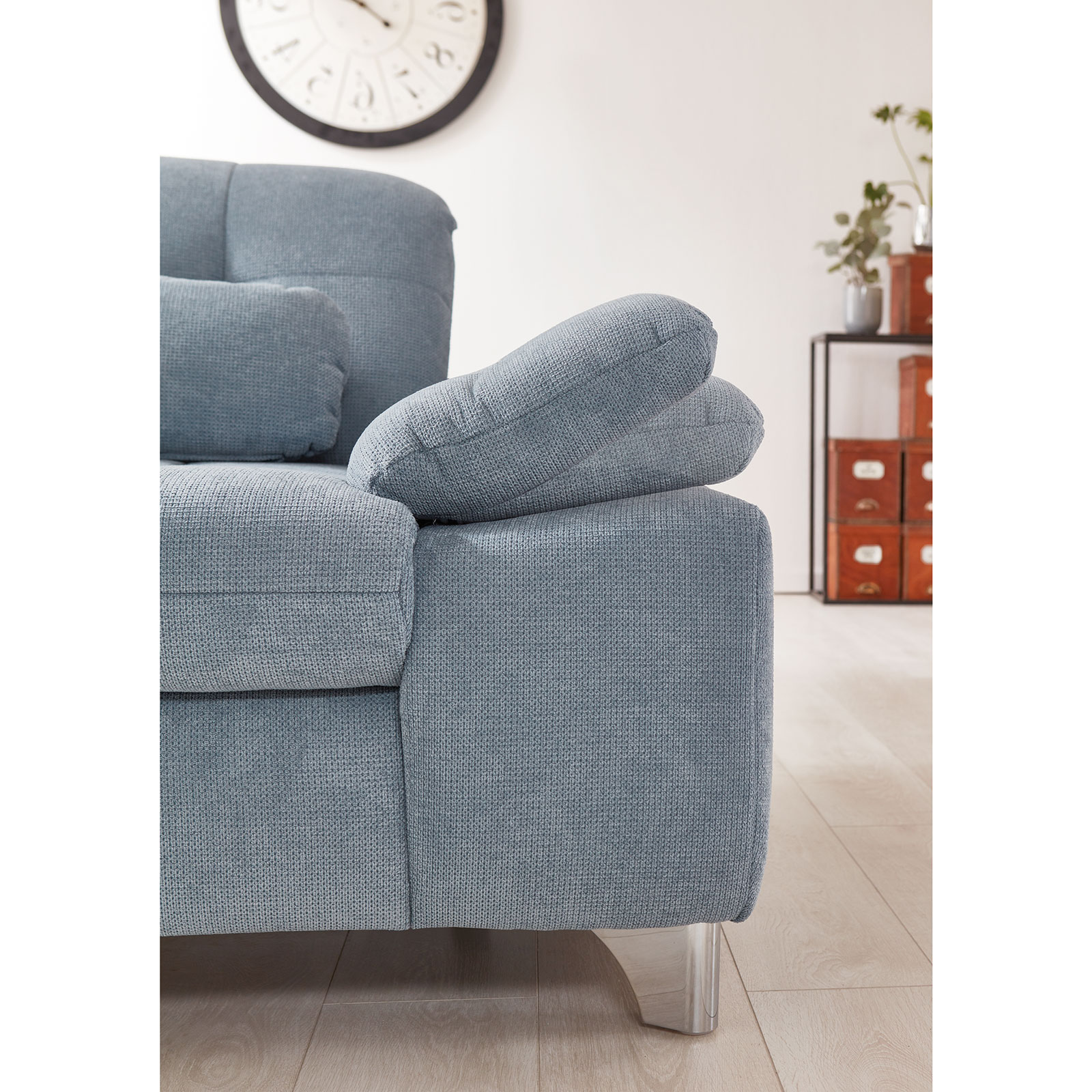 polsterpower Ecksofa - eisblau - mit Liegefunktion und Staukasten - rechts