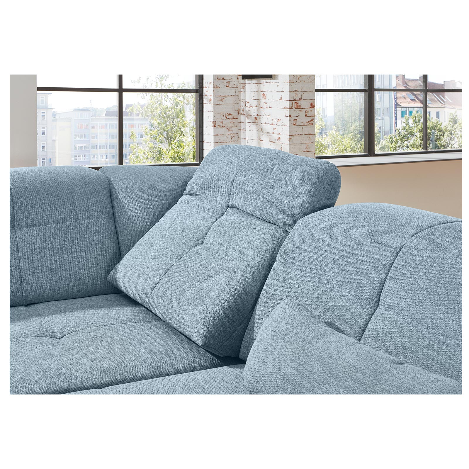 polsterpower Ecksofa - eisblau - mit Liegefunktion und Staukasten - rechts