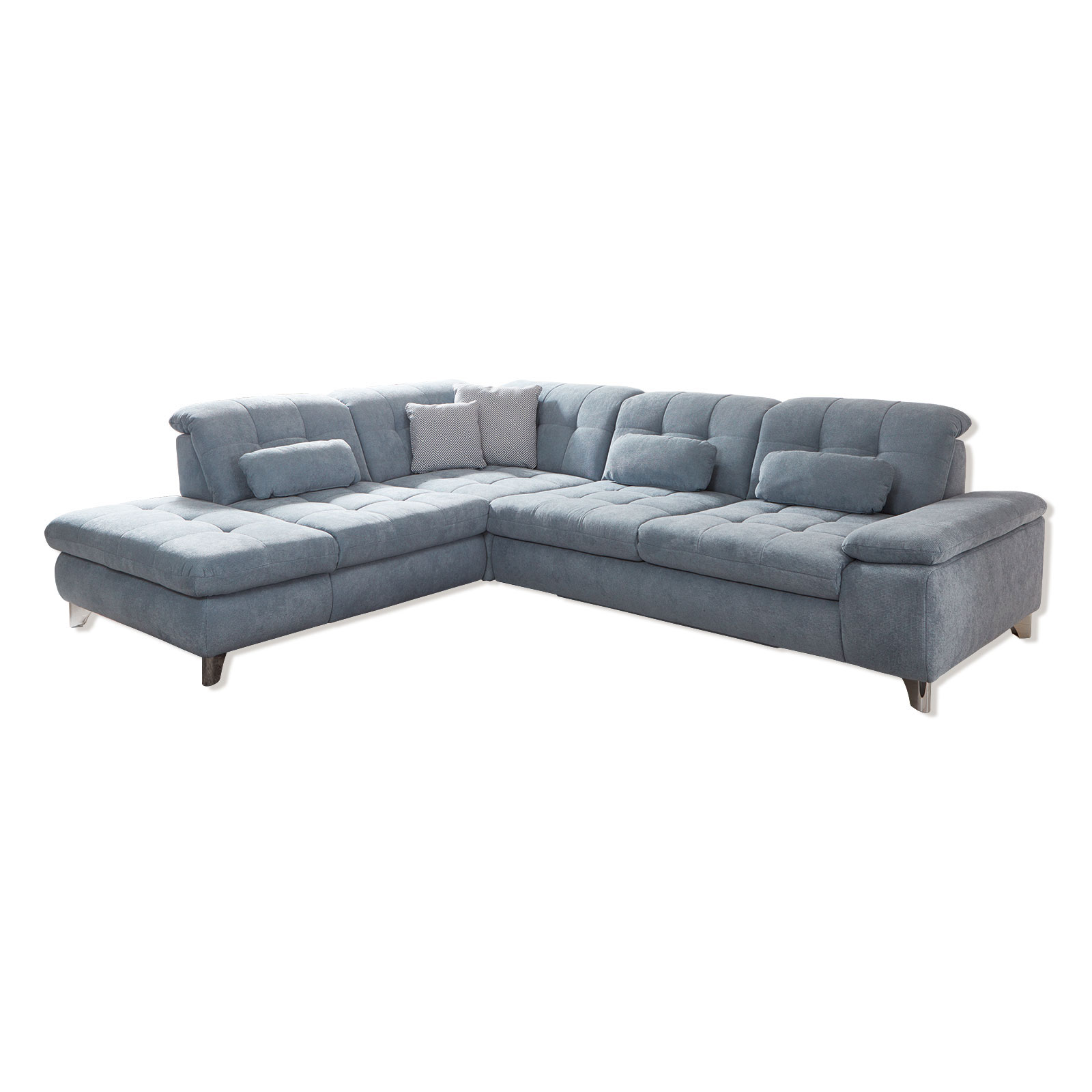 polsterpower Ecksofa - eisblau - mit Liegefunktion und Staukasten - rechts