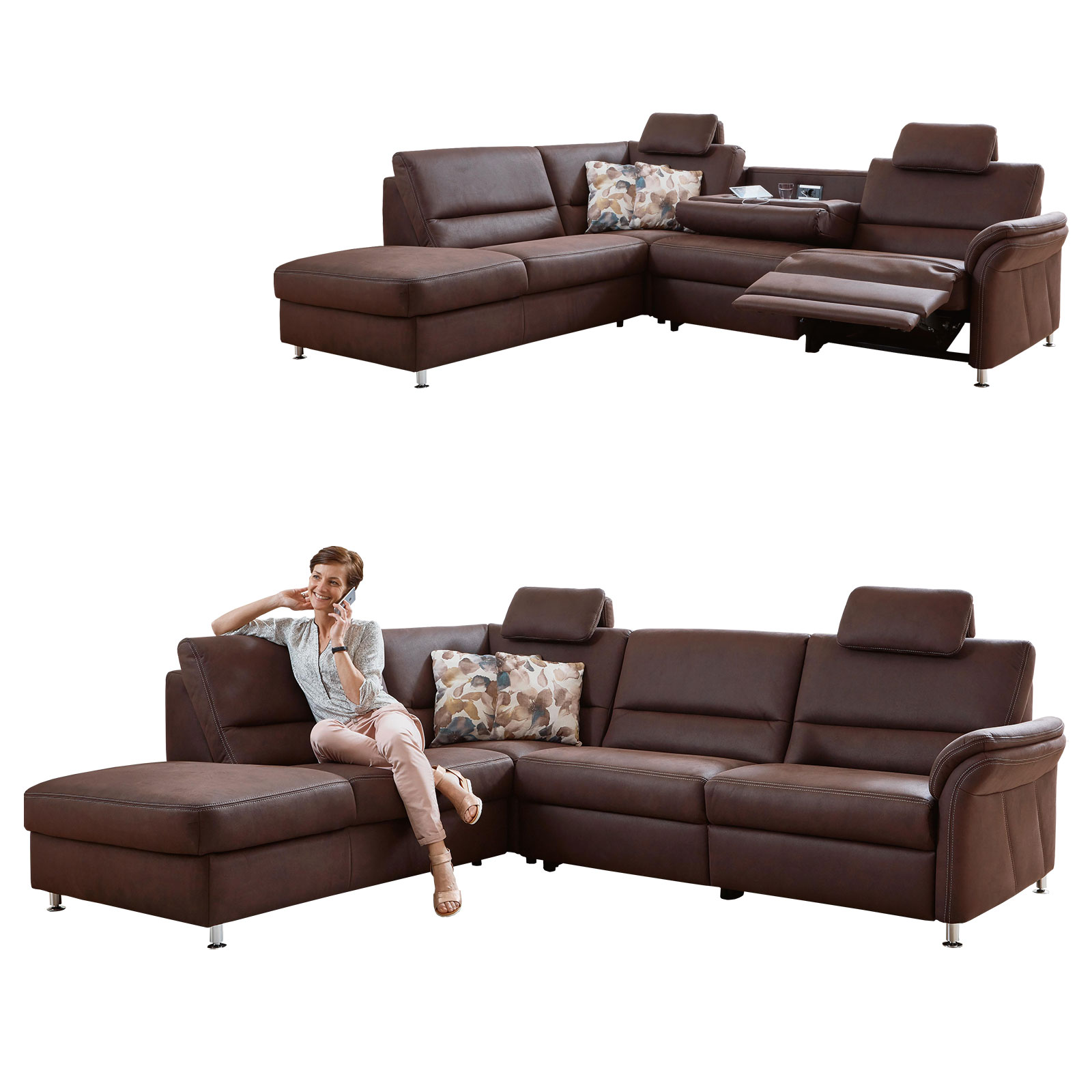 polsterpower Ecksofa - espresso - mit Funktionen - Anstellhocker links