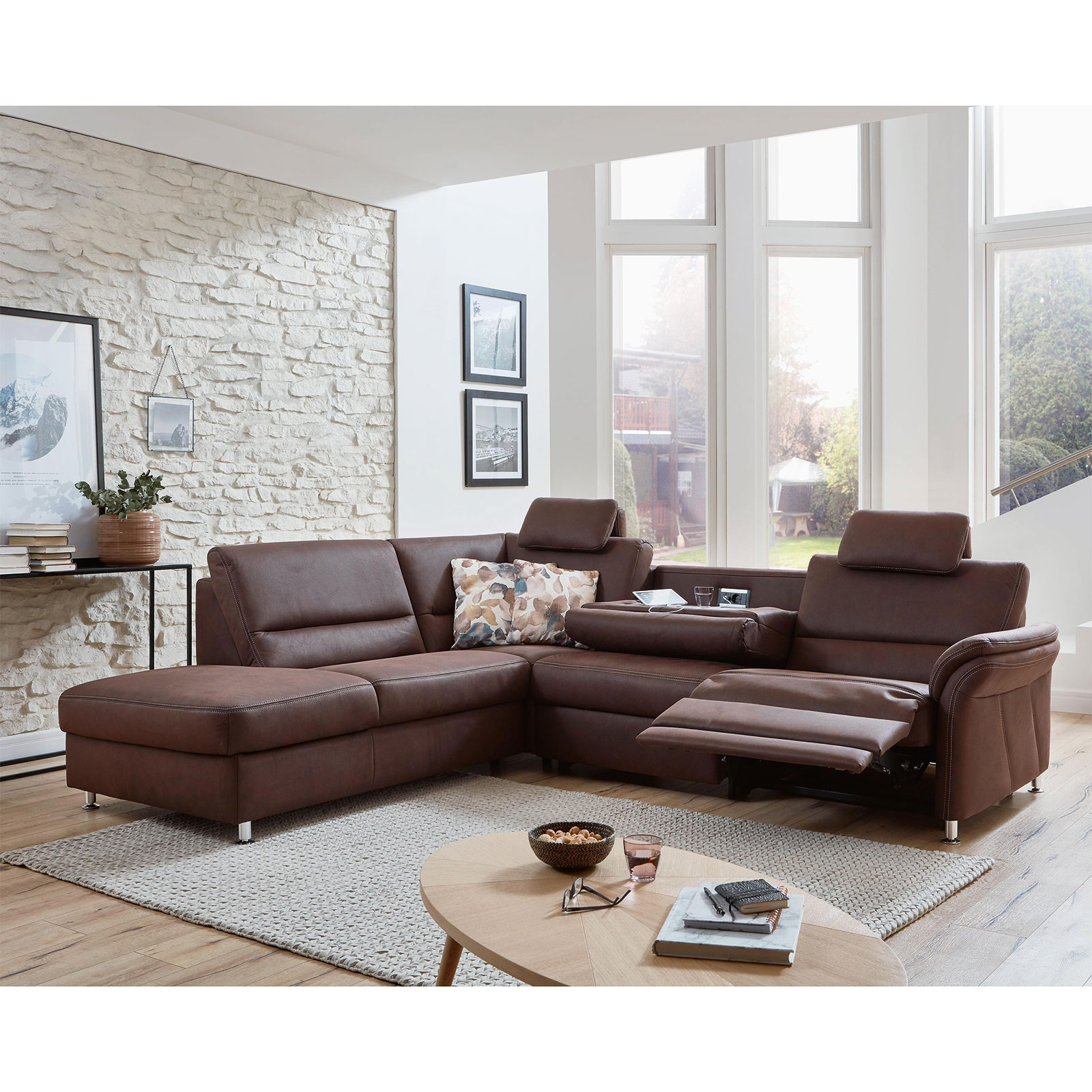 polsterpower Ecksofa - espresso - mit Funktionen - Anstellhocker links