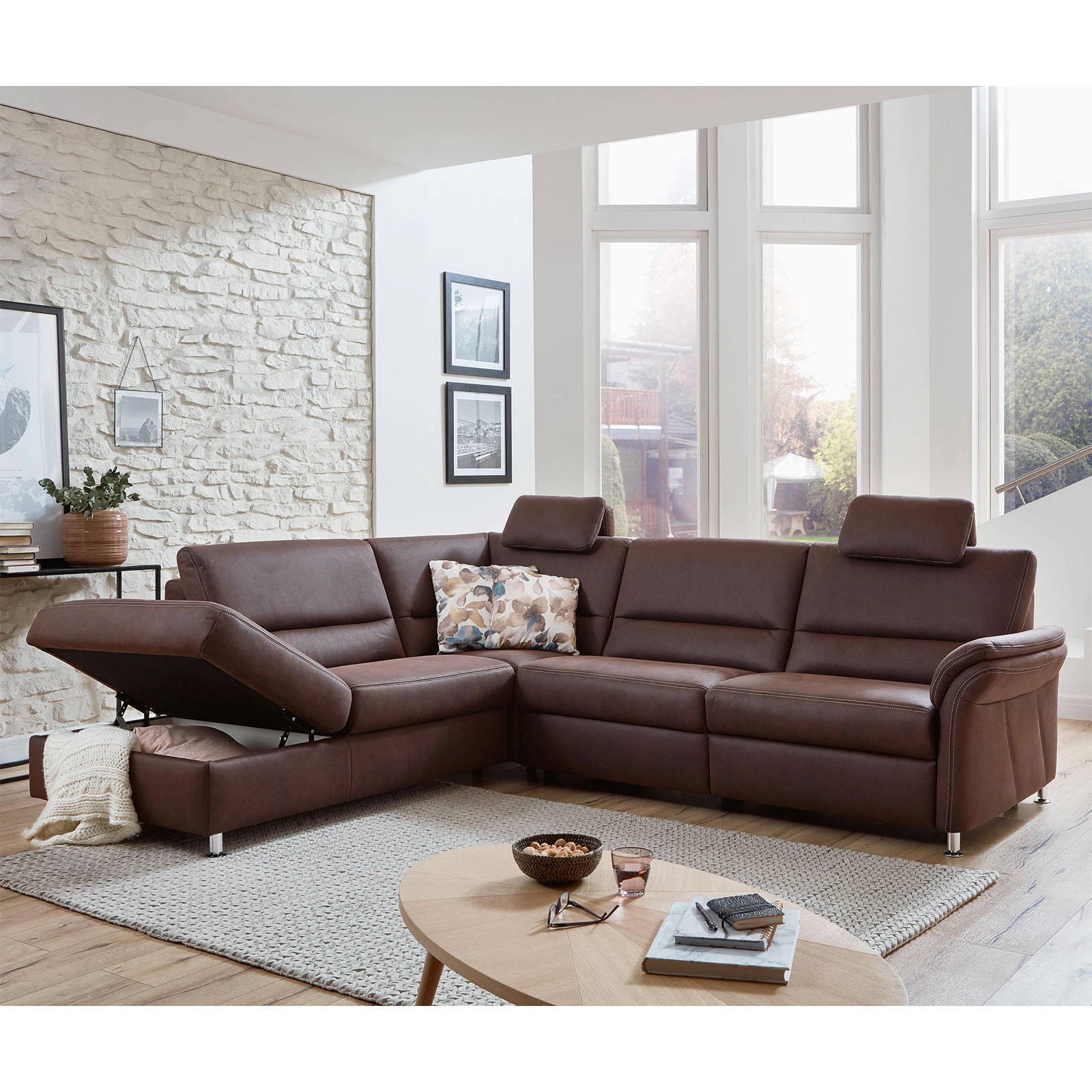 polsterpower Ecksofa - espresso - mit Funktionen - Anstellhocker links