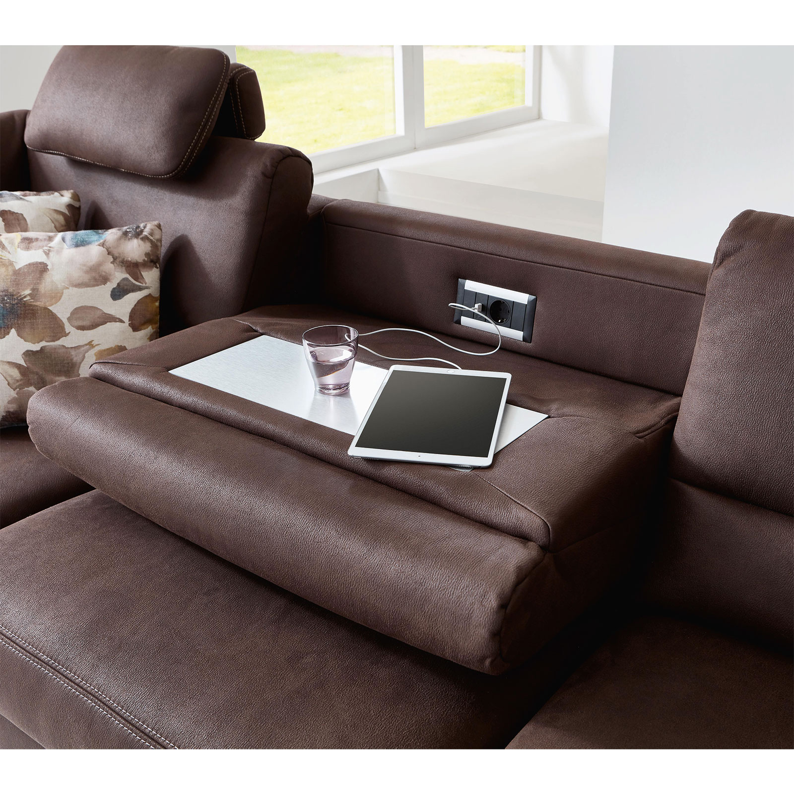 polsterpower Ecksofa - espresso - mit Funktionen - Anstellhocker links